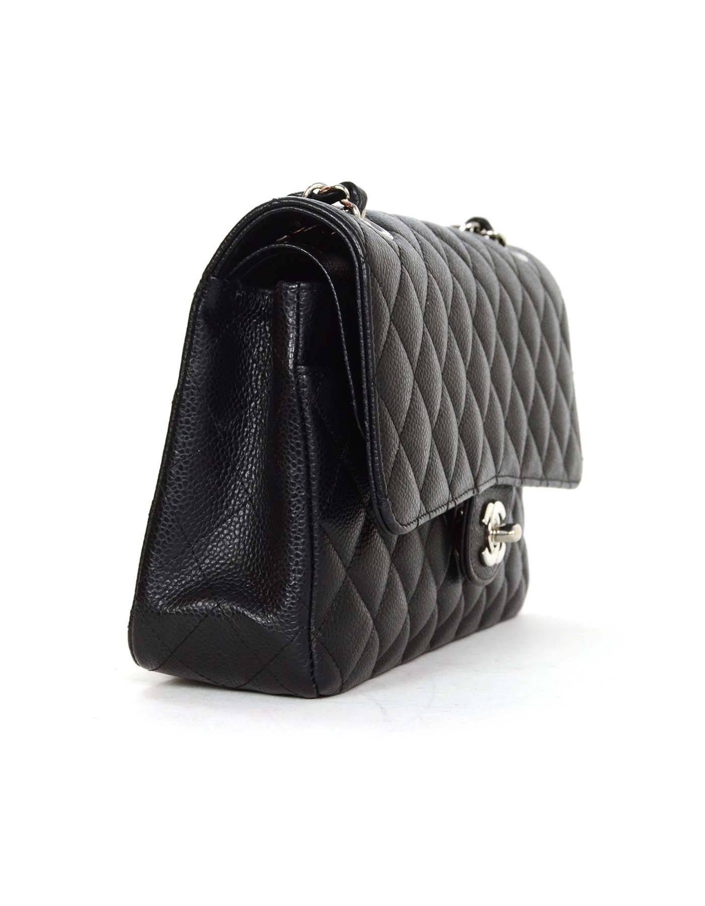 Chanel Black Quilted Caviar Double Flap Medium Classic Bag 
Features adjustable chain that can be worn doubled or singled

-Made In: France
-Year of Production: 2008
-Color: Black
-Hardware: Silvertone
-Materials: Caviar leather and