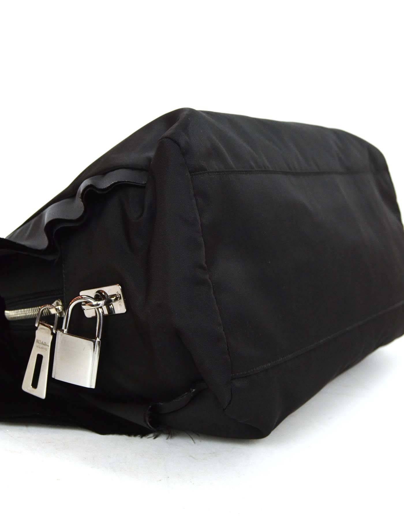 Prada Black Nylon Ruffled Bowler Bag SHW In Excellent Condition In New York, NY