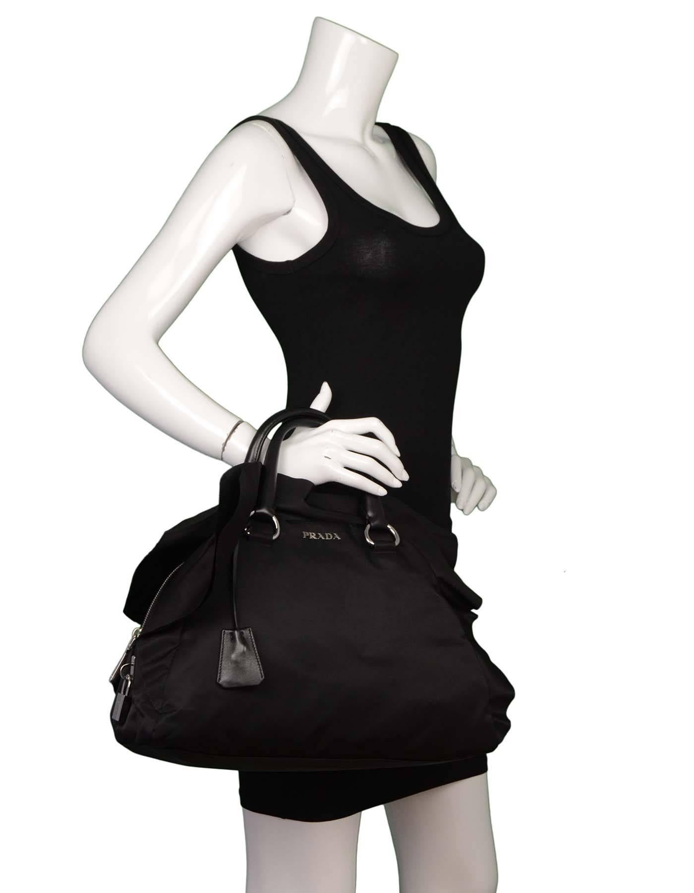 Prada Black Nylon Ruffled Bowler Bag SHW 5