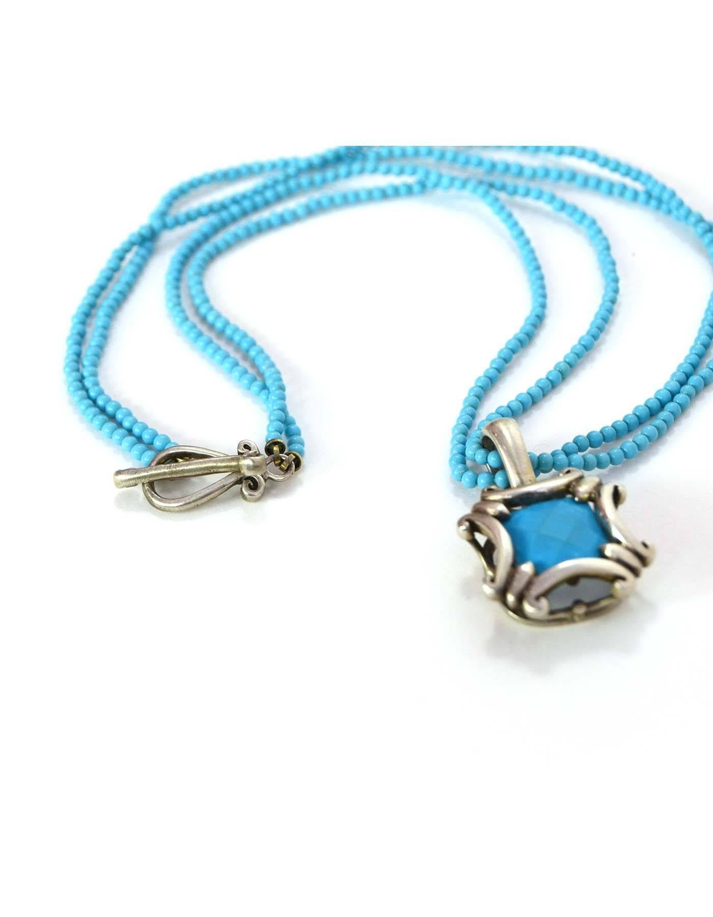Robin Rotenier Turquoise and Sterling Silver Beaded Pendant Necklace  In Excellent Condition In New York, NY