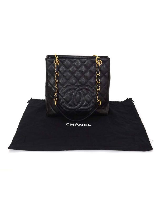 Chanel Black Caviar Leather PST Petite Shopper Tote Bag GHW For