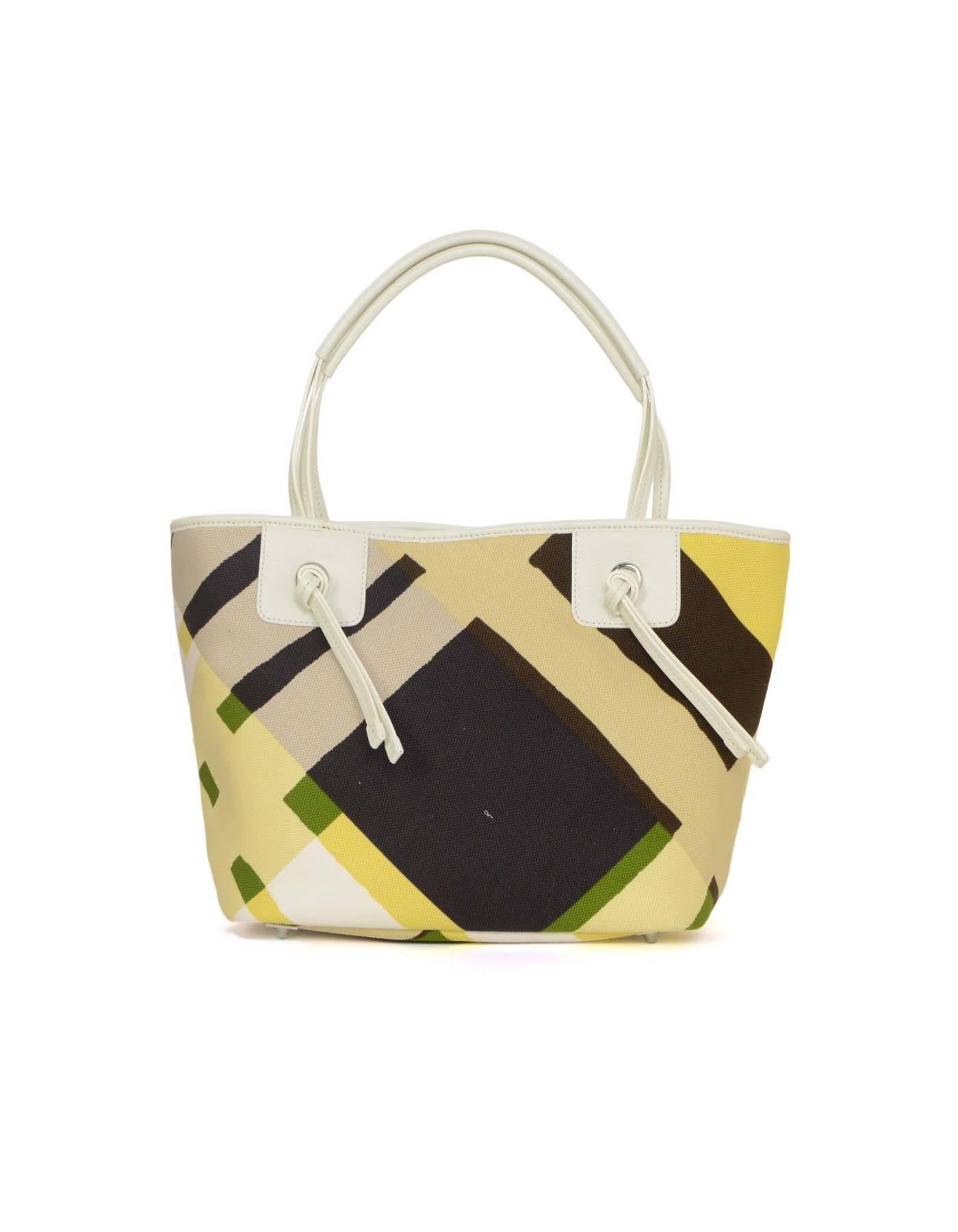 Beige Burberry New Multi-Colored Printed Canvas Tote Bag SHW