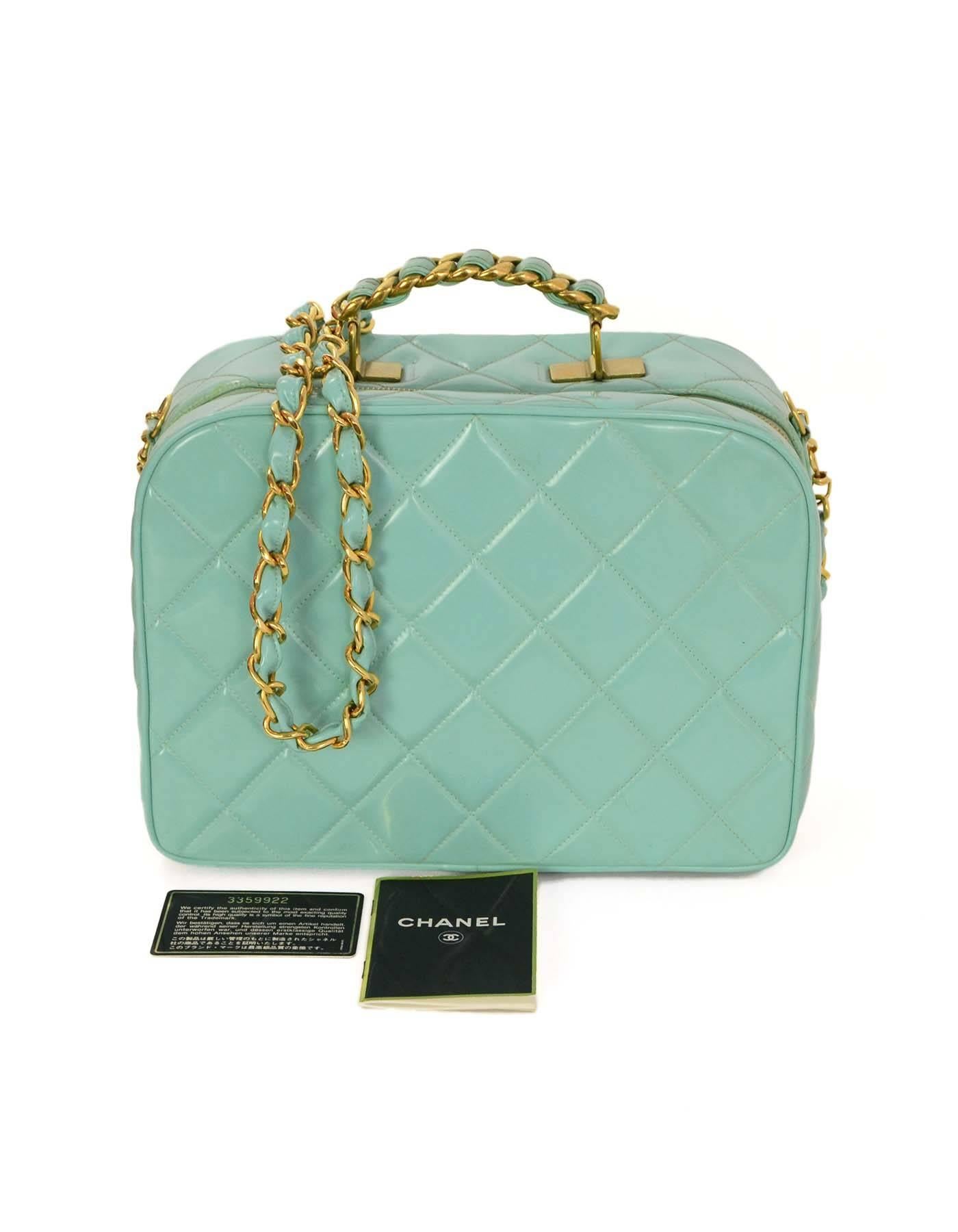 Chanel Vintage Teal Quilted Patent Vanity Crossbody Bag GHW 4