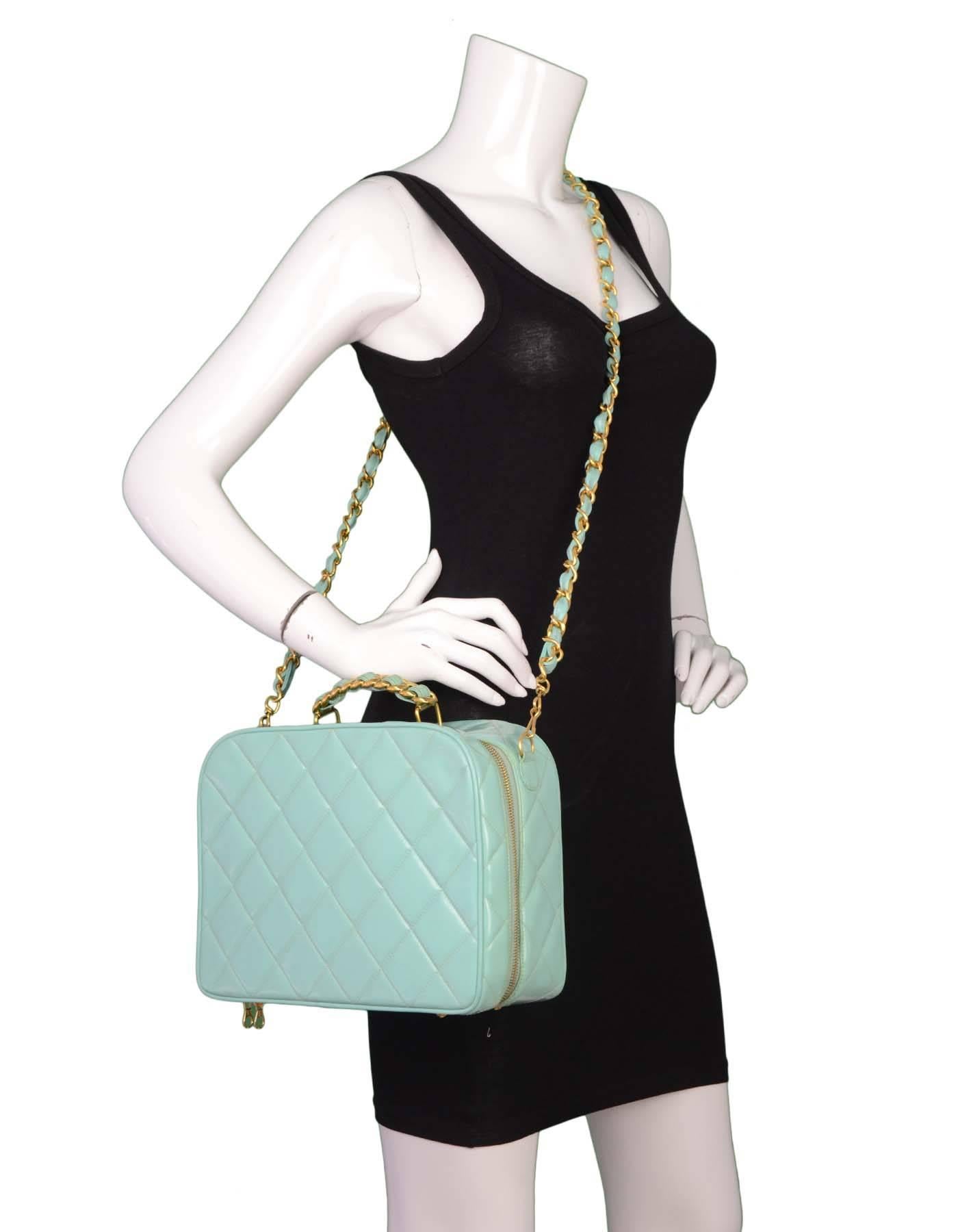 Chanel Vintage Teal Quilted Patent Vanity Crossbody Bag GHW 5