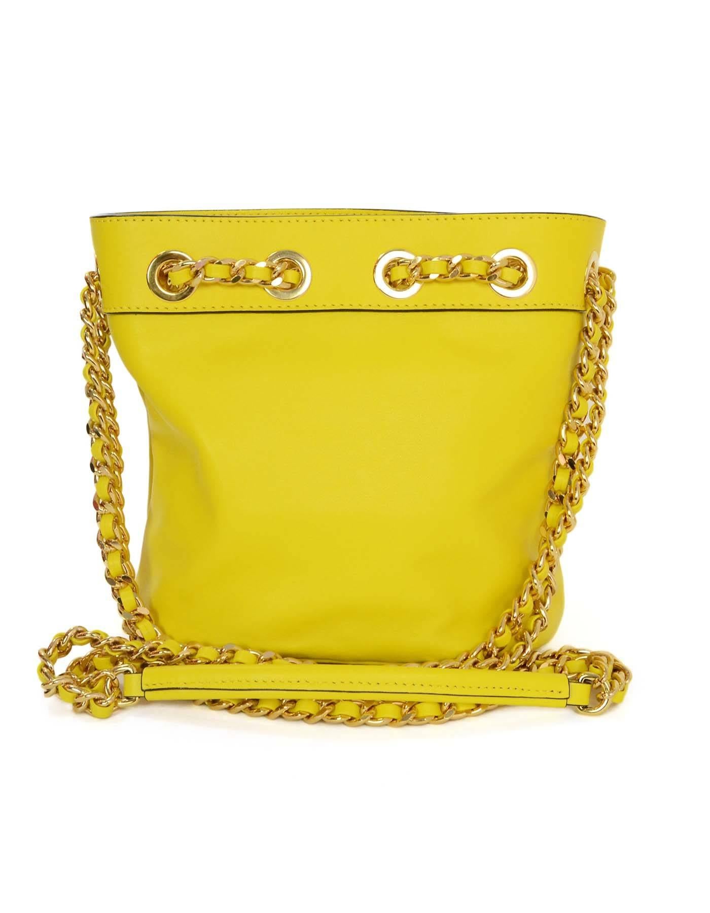 Moschino SOLD OUT Yellow Charm Bucket Crossbody Bag GHW In Excellent Condition In New York, NY
