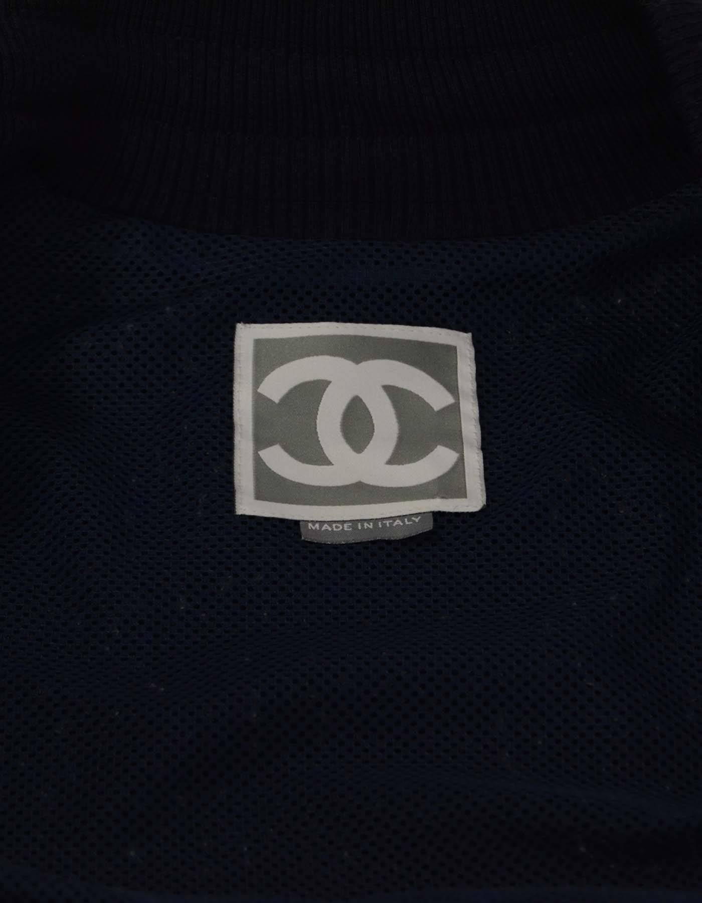 Black Chanel Navy Sequin Track Sweater Jacket sz 36