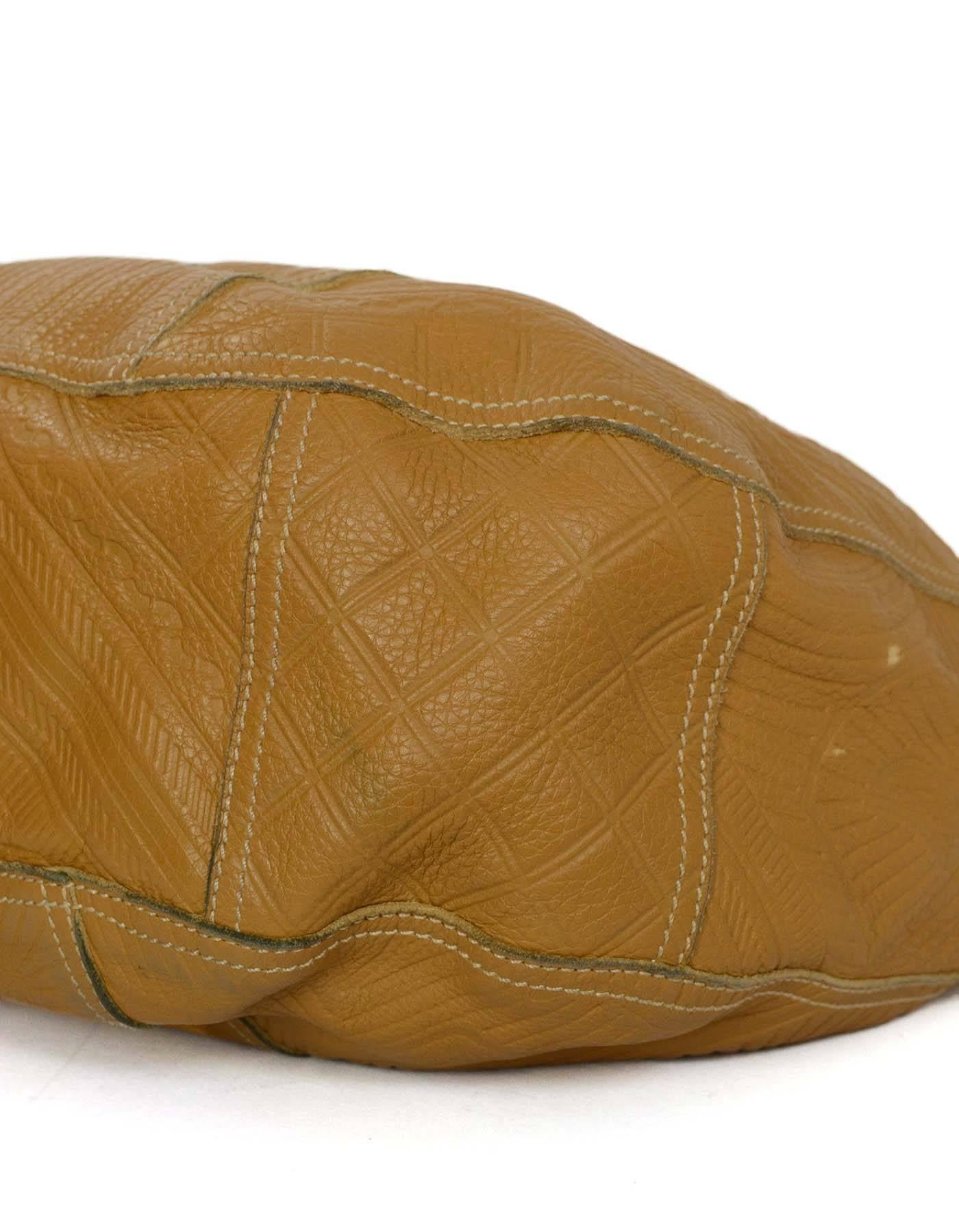 Brown Prada Tan Embossed  Leather Hobo Shoulder Bag GHW