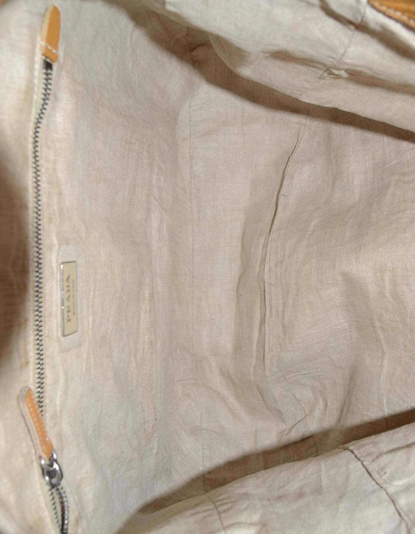 Prada Tan Embossed  Leather Hobo Shoulder Bag GHW In Excellent Condition In New York, NY