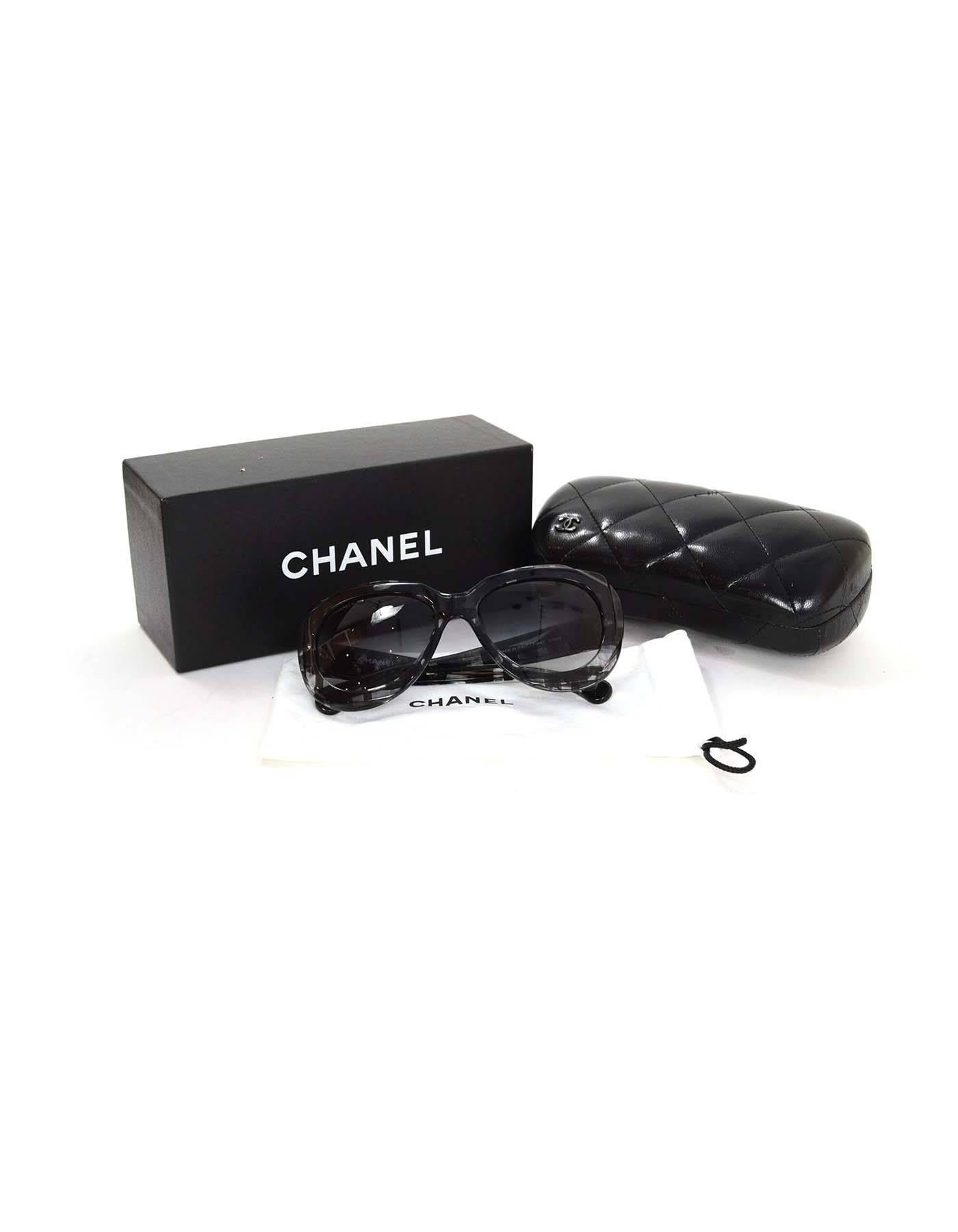 Chanel Clear & Black Plaid Print Resin Sunglasses 1