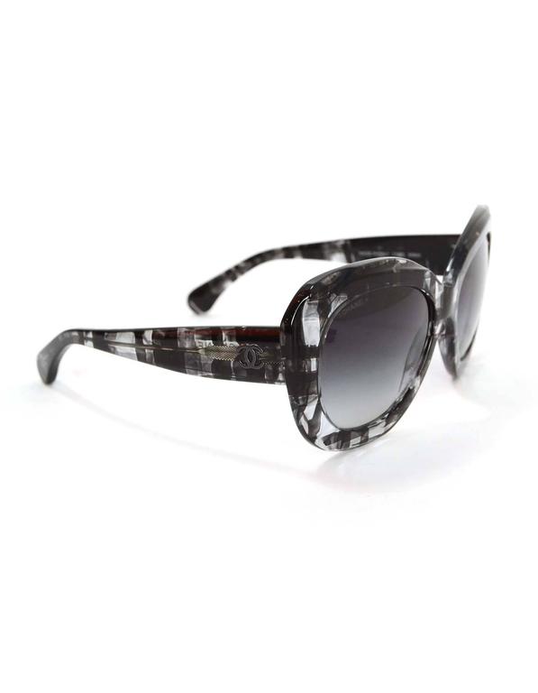 Chanel Clear and Black Plaid Print Resin Sunglasses For Sale at 1stDibs