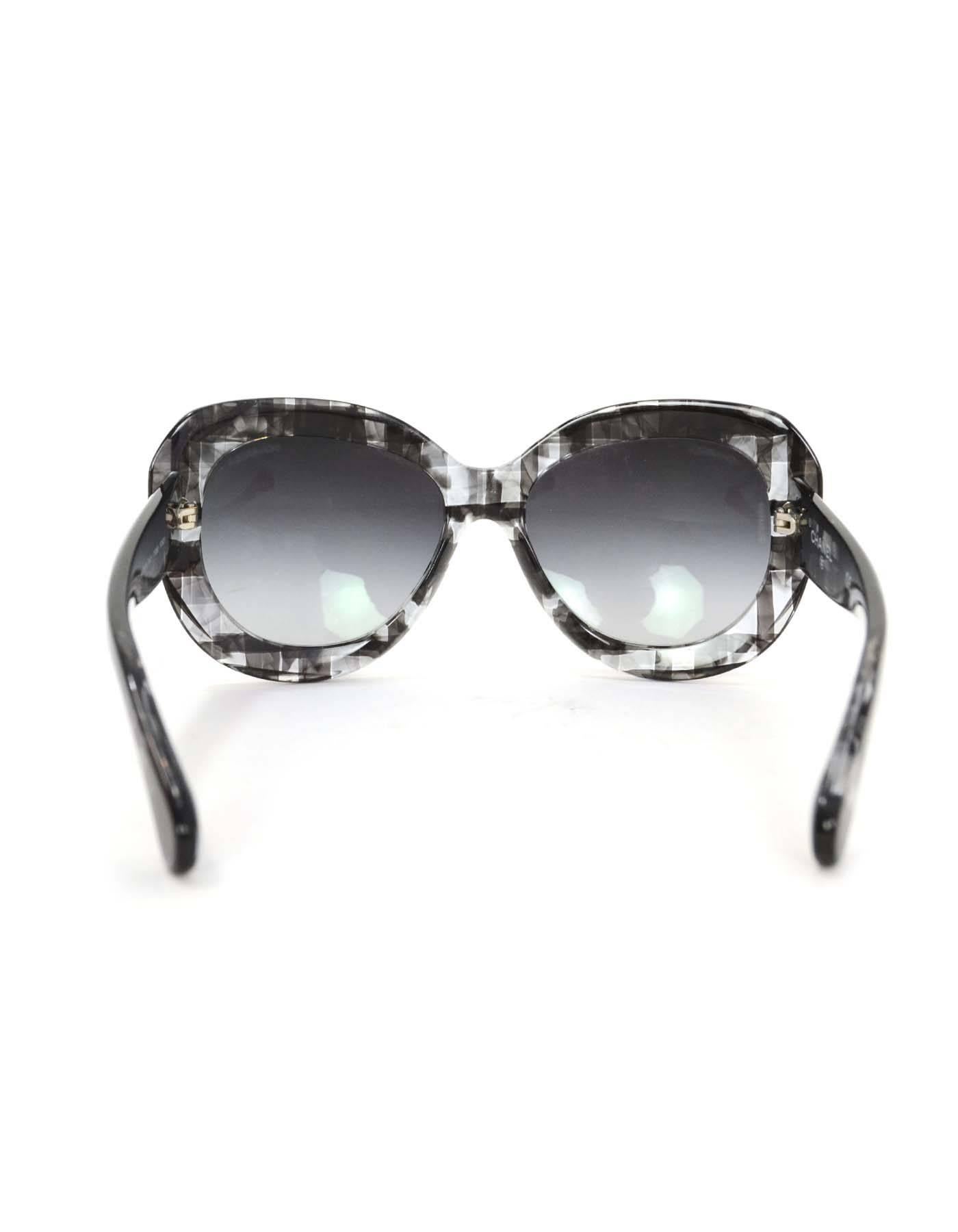 Gray Chanel Clear & Black Plaid Print Resin Sunglasses