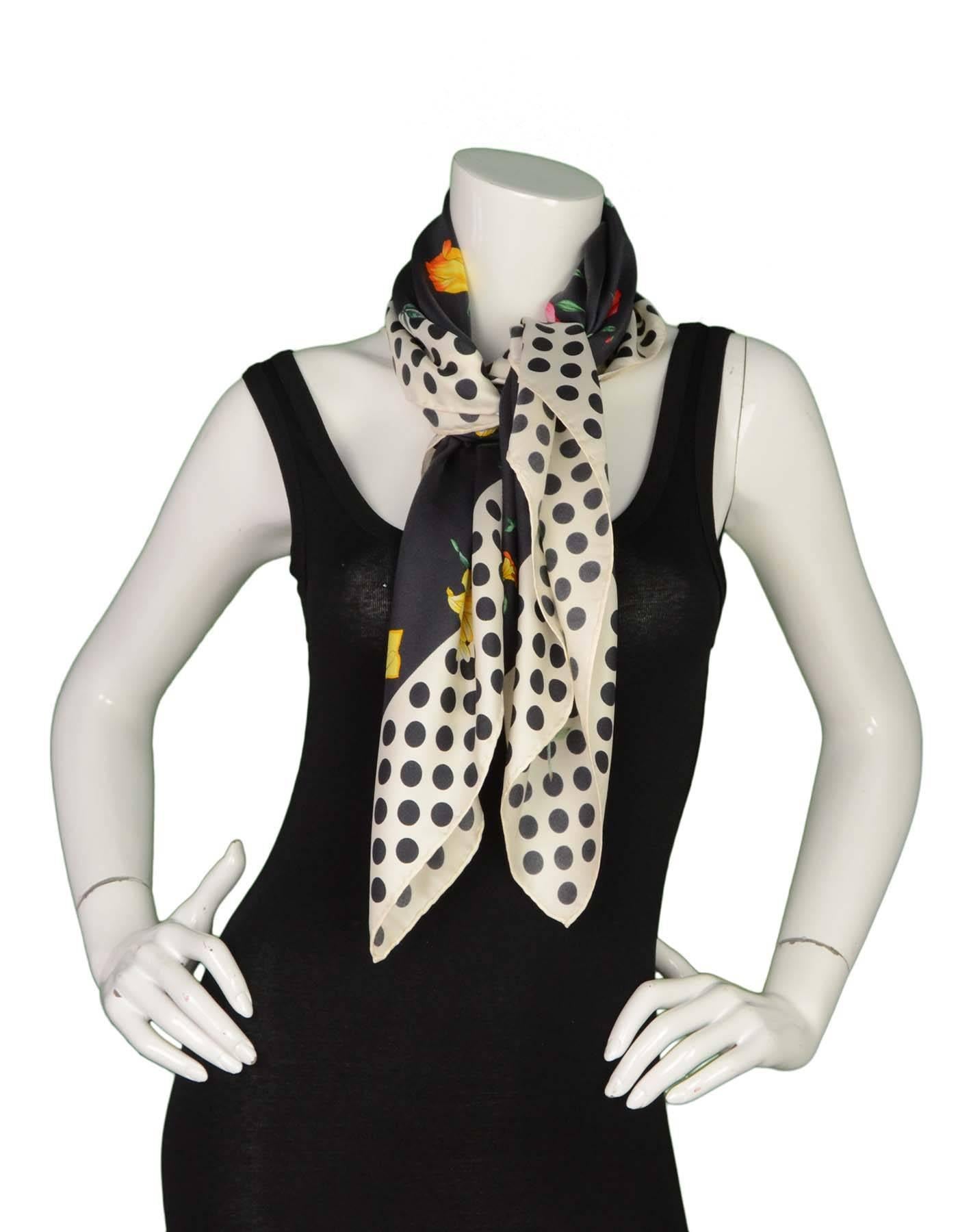 Gucci Silk Floral & Polka Dot Scarf In Excellent Condition In New York, NY