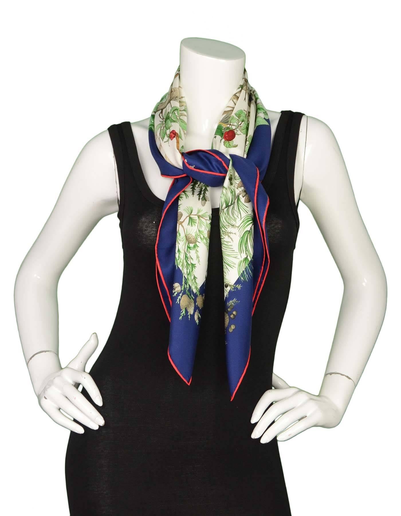 Hermes Blue Multi-Colored ' Au Coeur Des Bois' Silk 90cm Silk Scarf 1