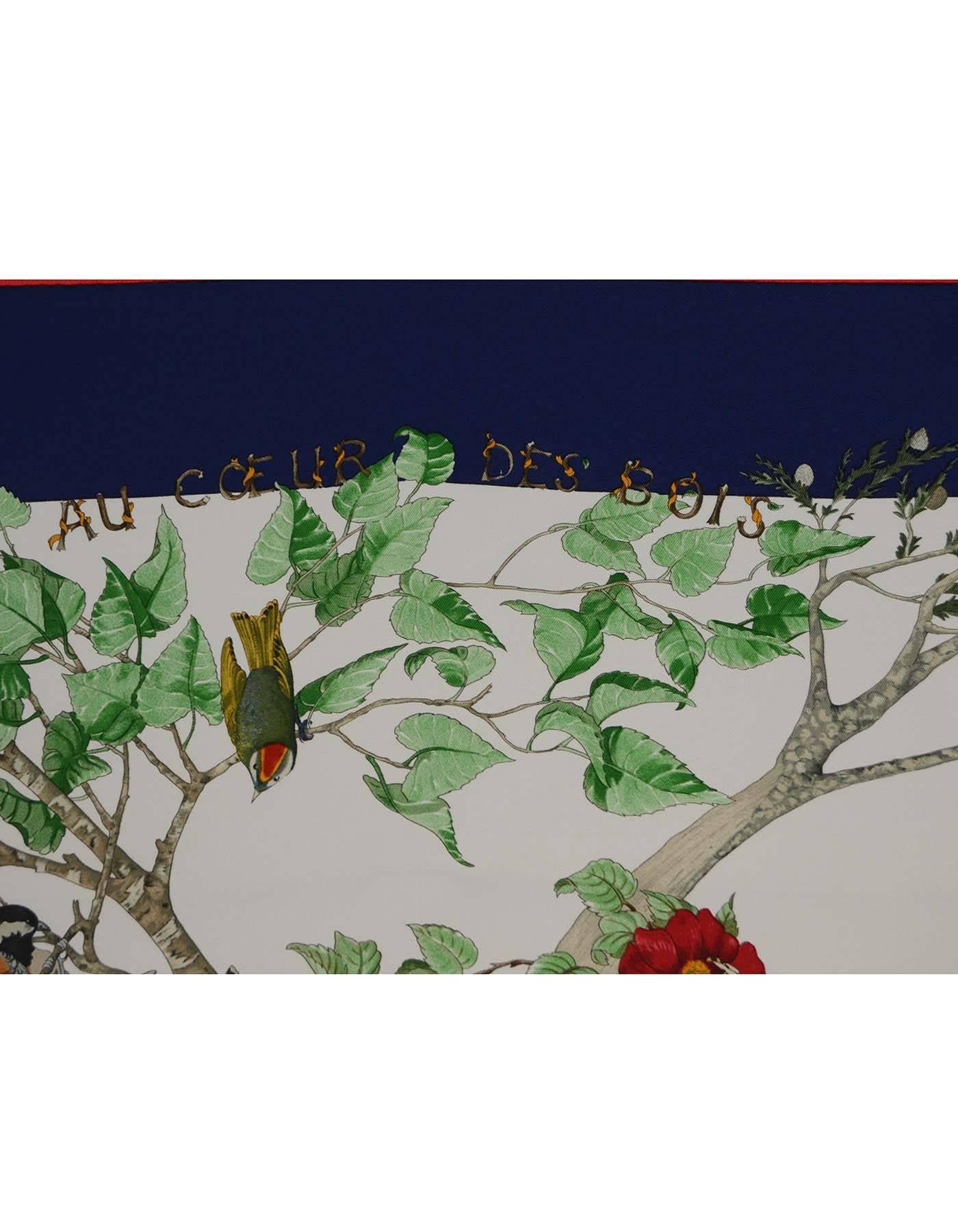 Black Hermes Blue Multi-Colored ' Au Coeur Des Bois' Silk 90cm Silk Scarf
