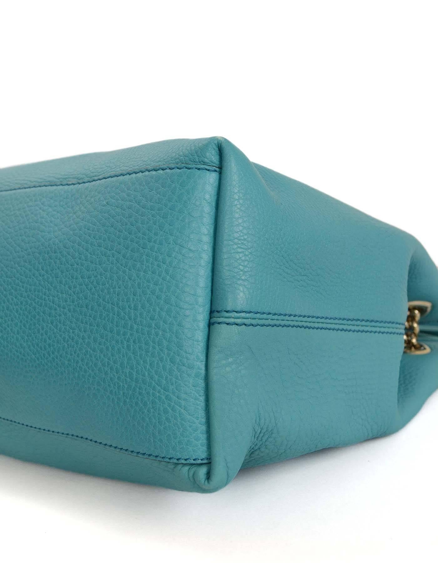 Women's Gucci Turquoise Blue Leather Soho Shoulder Tote Bag GHW 