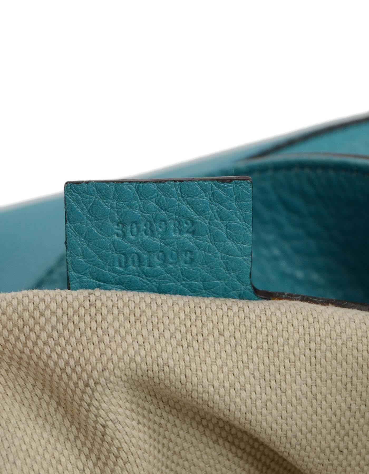 Gucci Turquoise Blue Leather Soho Shoulder Tote Bag GHW  3