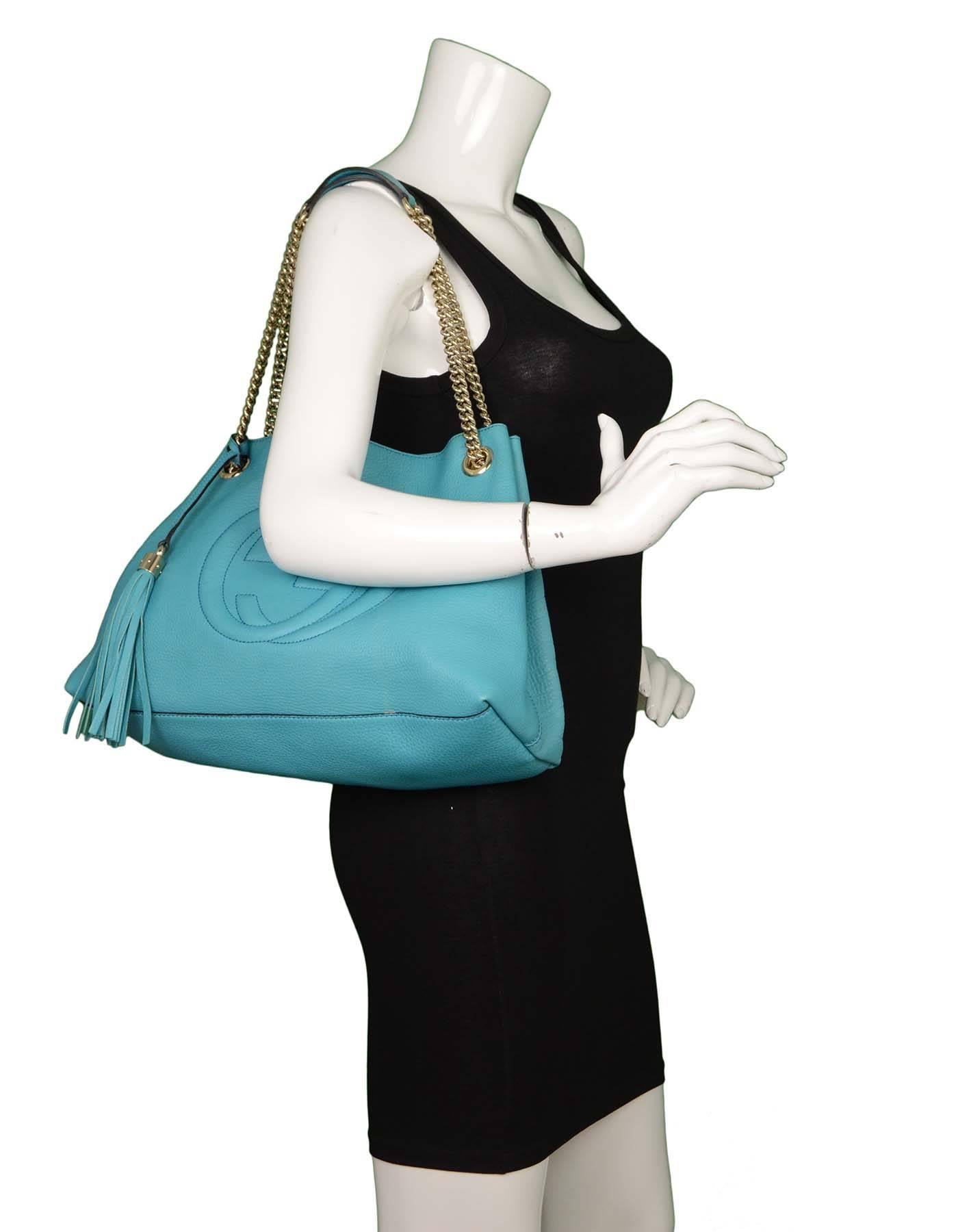 Gucci Turquoise Blue Leather Soho Shoulder Tote Bag GHW  5