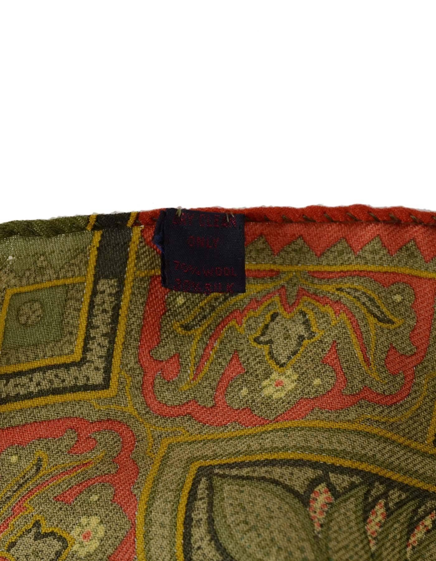 Etro Green Paisley Wool XL Scarf In Excellent Condition In New York, NY