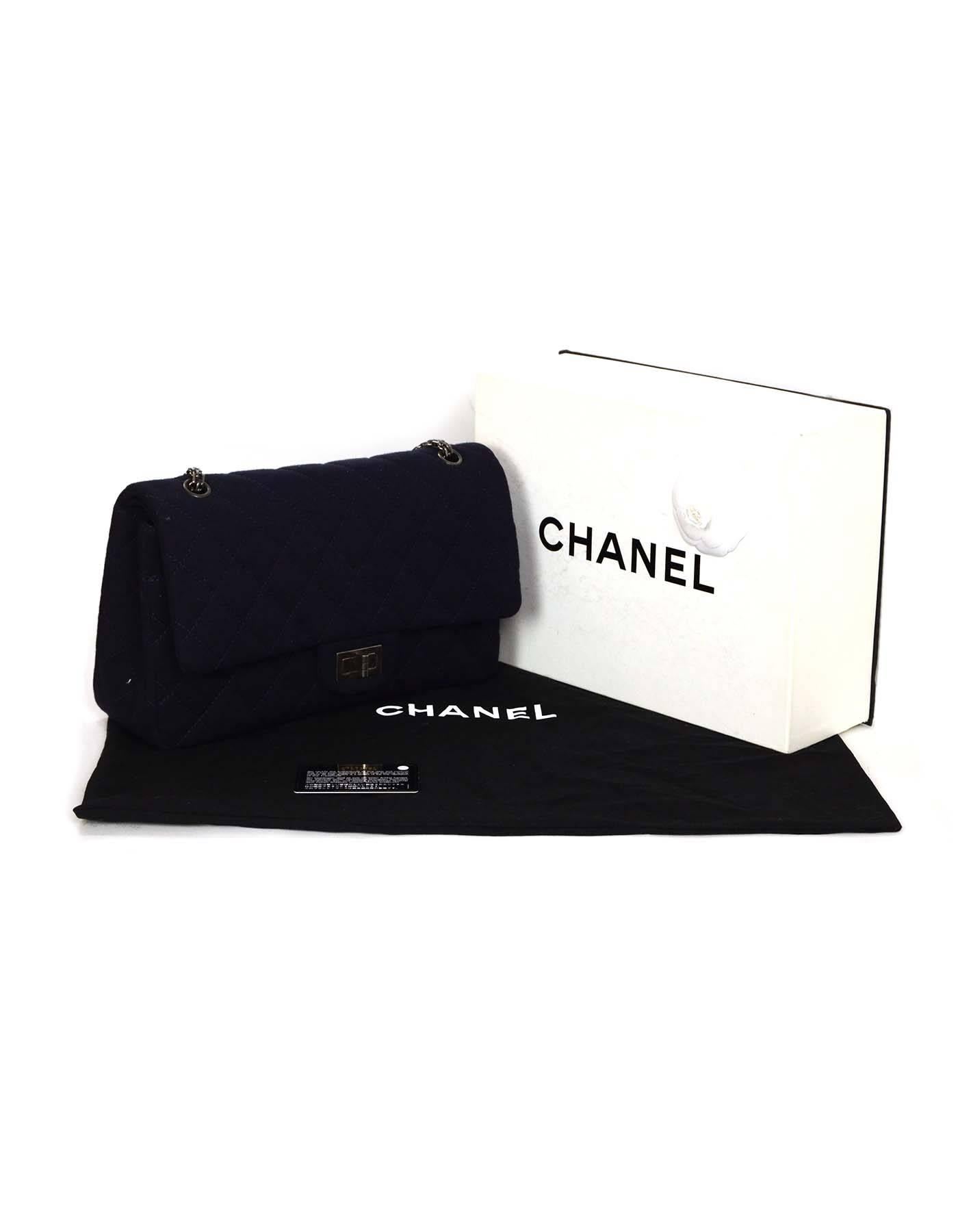 Chanel Navy Quilted 2.55 Jersey 227 Double Flap Bag GHW 3