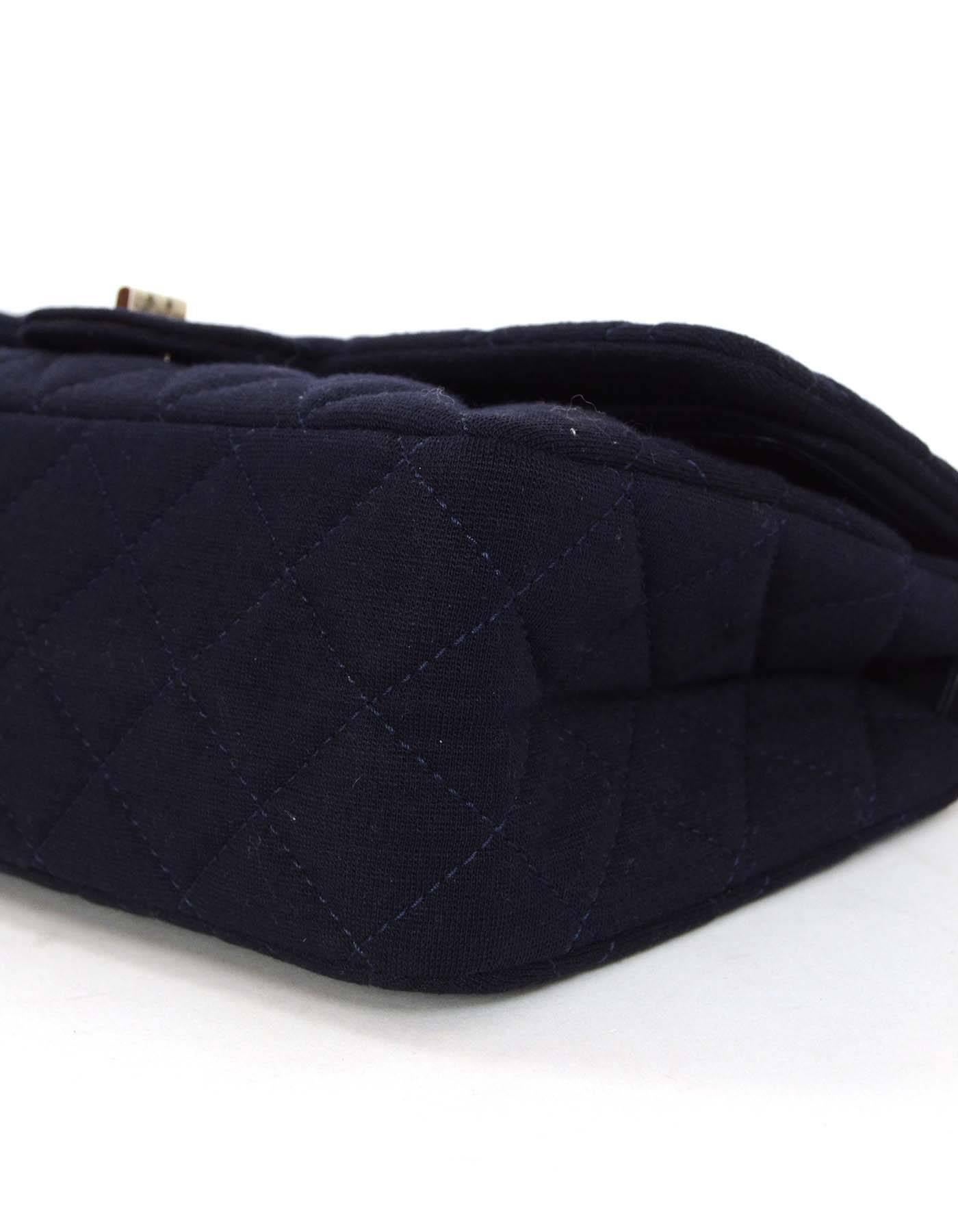 Chanel Navy Quilted 2.55 Jersey 227 Double Flap Bag GHW In Excellent Condition In New York, NY