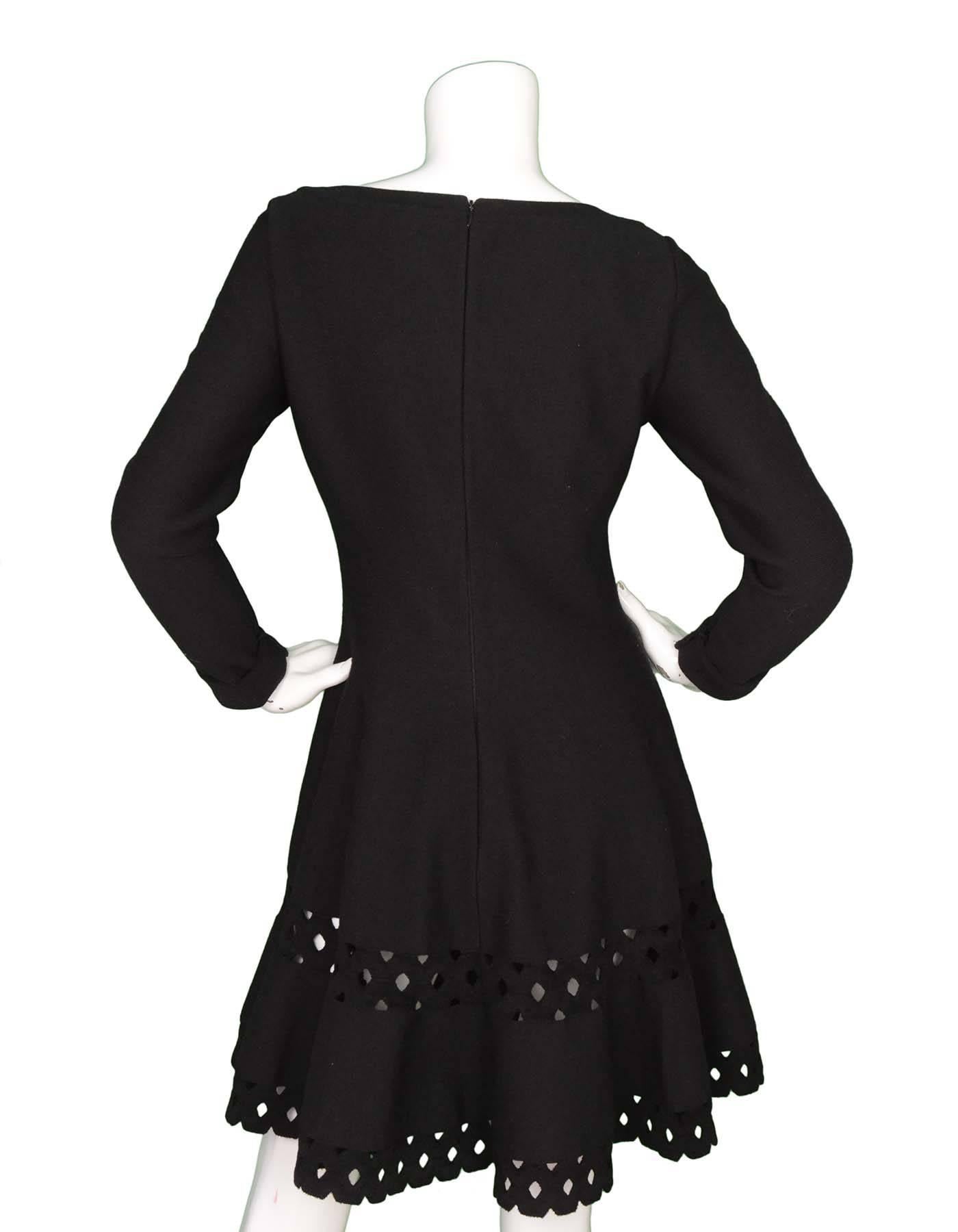 Alaia Black Wool Cut Out Long Sleeve Dress sz 42 In Excellent Condition In New York, NY