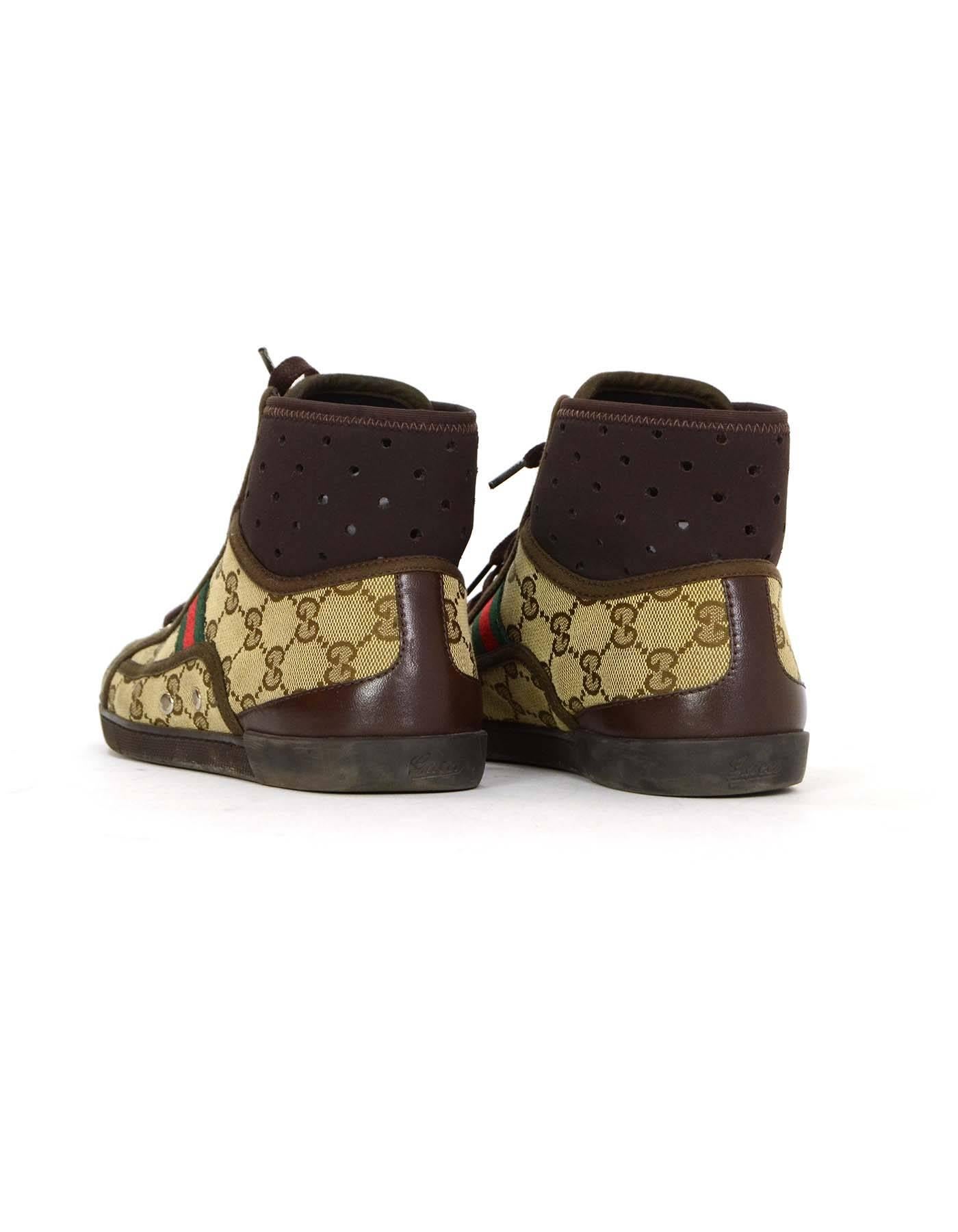 Women's Gucci Monogram Tan & Brown High Top Sneakers sz 37.5