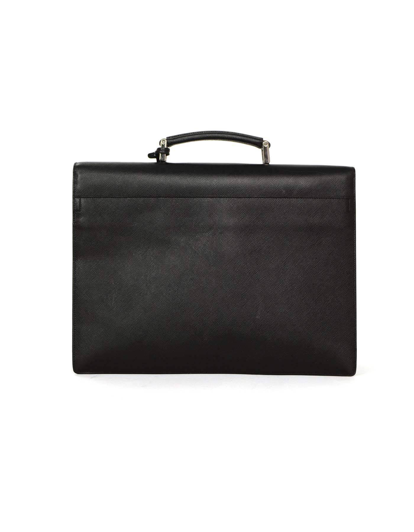 Prada Black Saffiano Leather Briefcase SHW In Excellent Condition In New York, NY