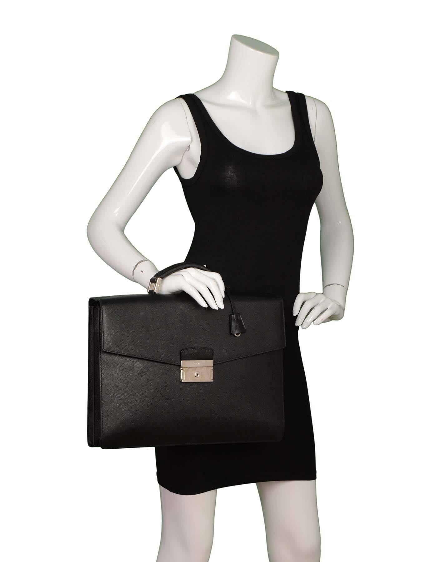 Prada Black Saffiano Leather Briefcase SHW 5