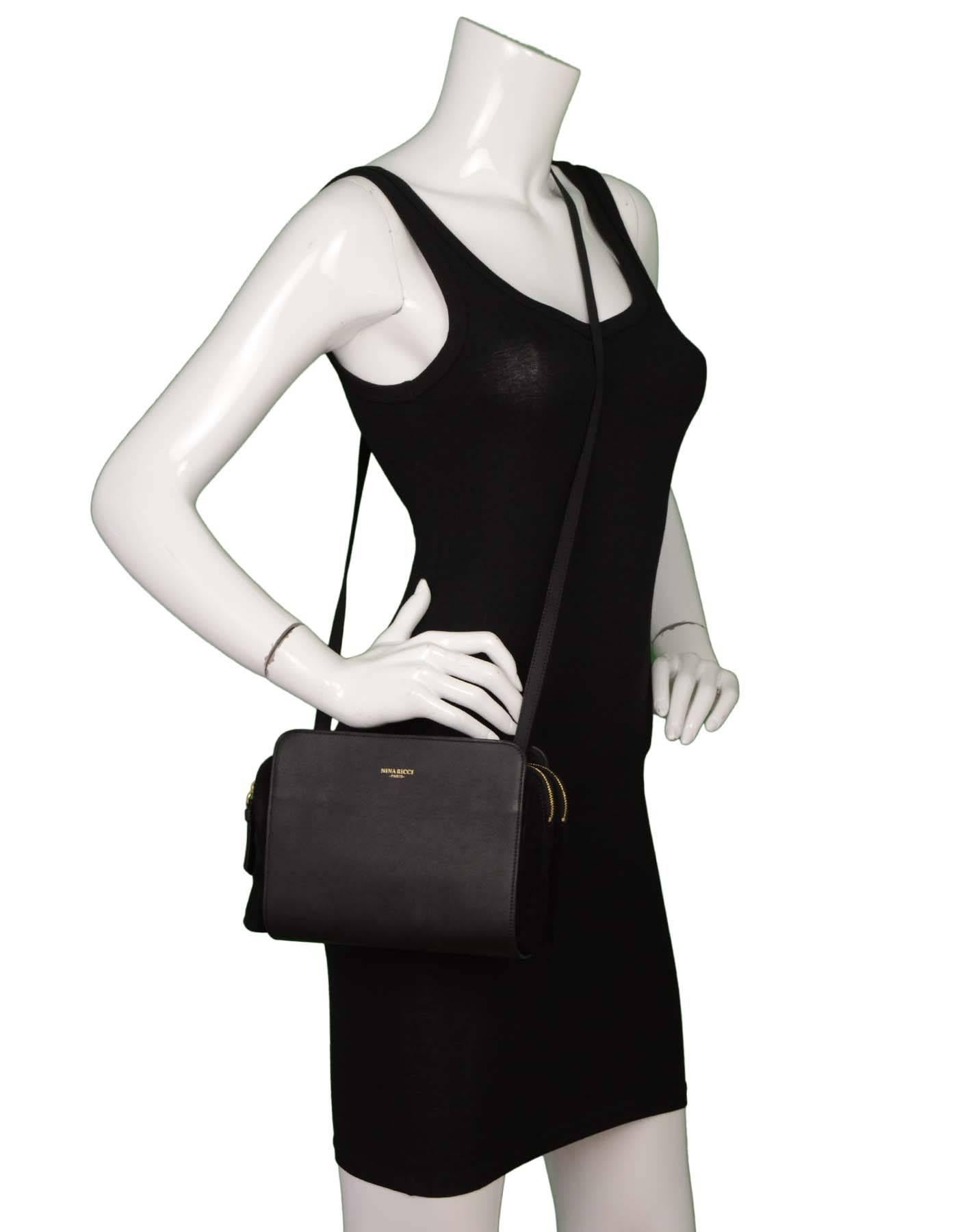 Nina Ricci Black Leather& Suede Crossbody Bag GHW 4