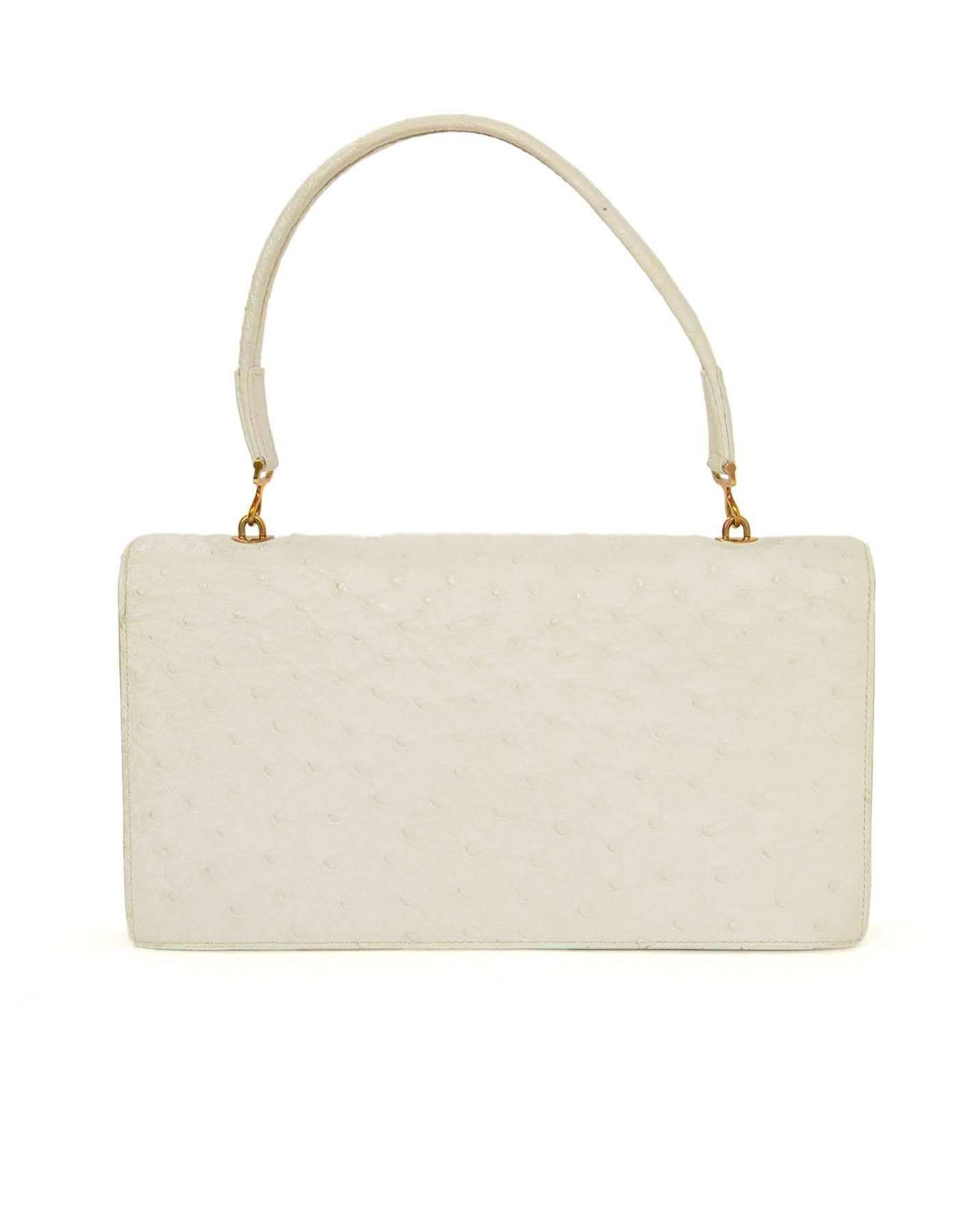 Hermes Vintage White Ostrich Piano Flap Bag GHW In Excellent Condition In New York, NY