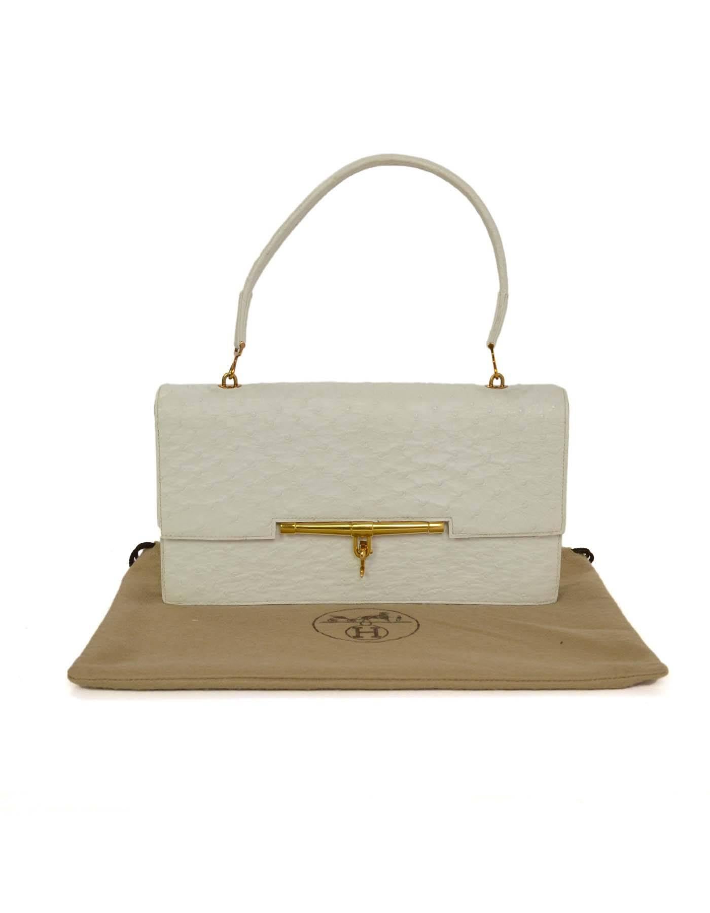 Hermes Vintage White Ostrich Piano Flap Bag GHW 4