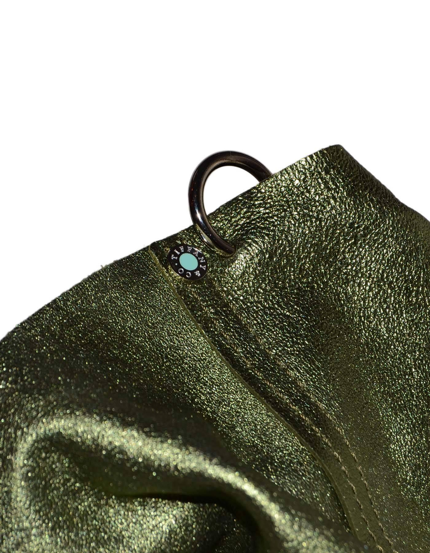 Tiffany & Co. Metallic Green Leather & Army Green Suede Reversible Tote Bag SHW In Excellent Condition In New York, NY