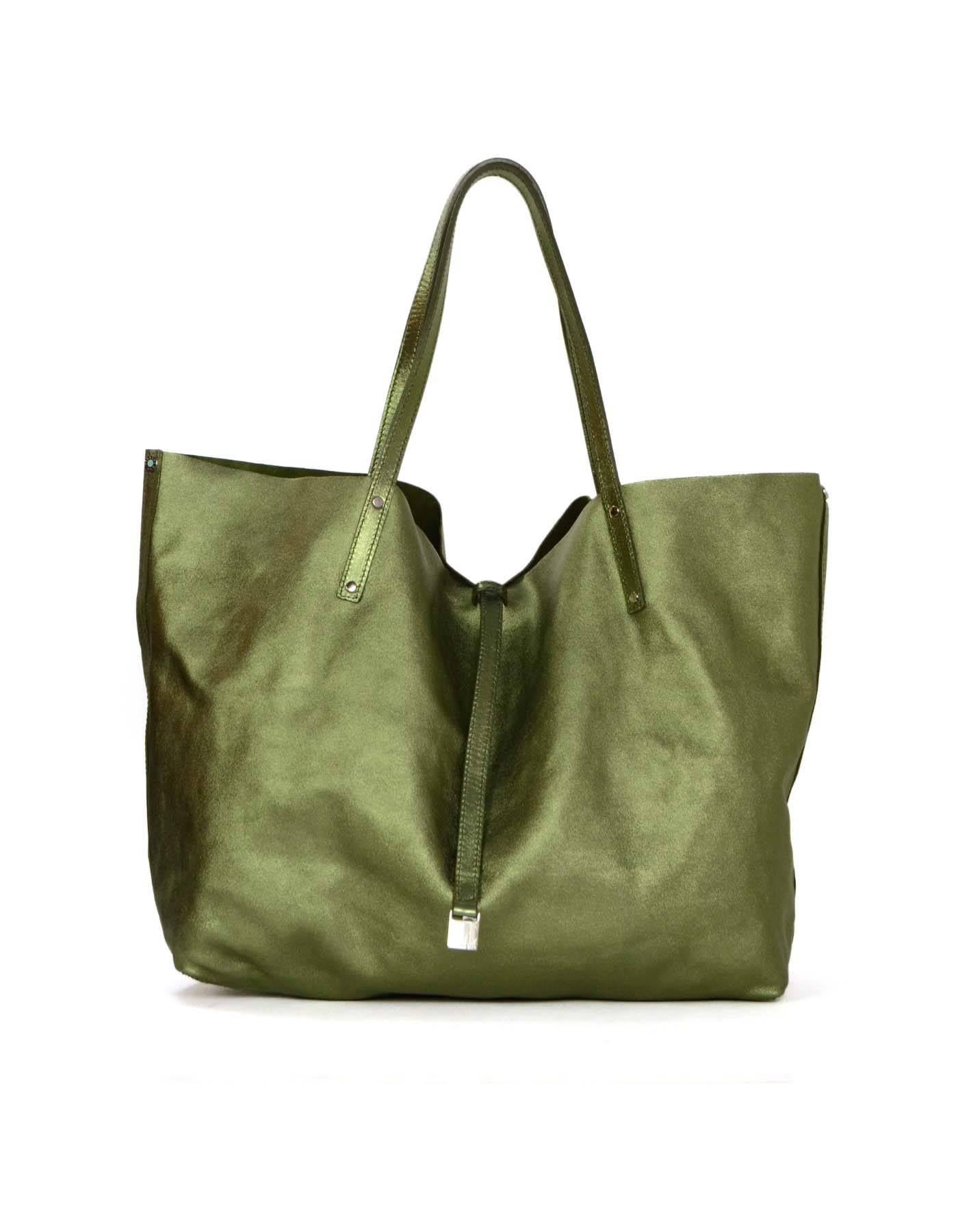 Women's Tiffany & Co. Metallic Green Leather & Army Green Suede Reversible Tote Bag SHW