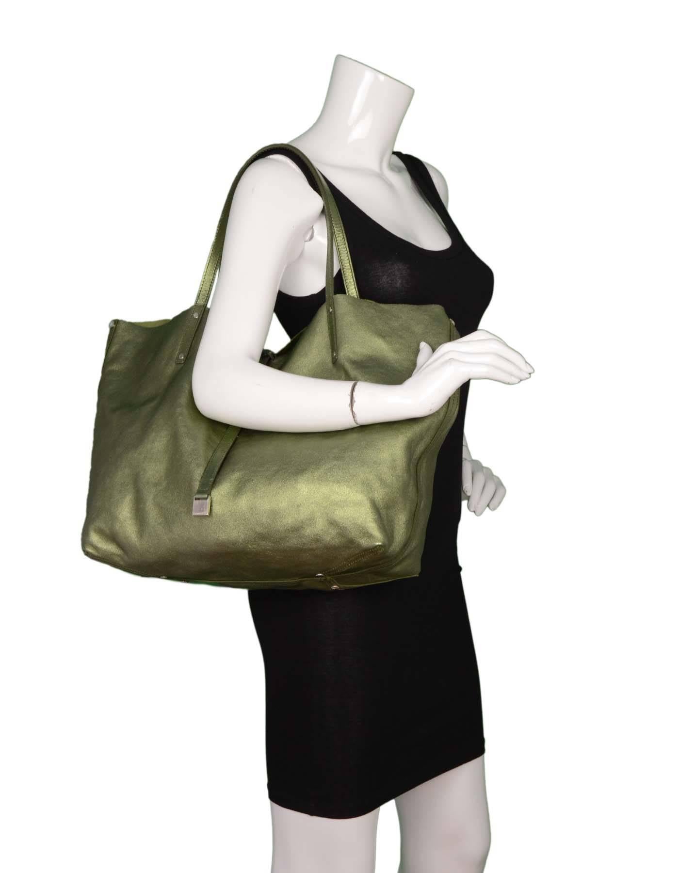 Tiffany & Co. Metallic Green Leather & Army Green Suede Reversible Tote Bag SHW 1