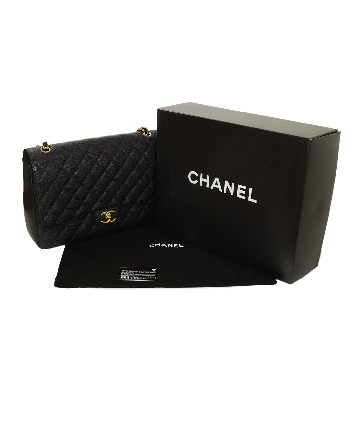 Chanel Black Quilted Caviar Classic Maxi Double Flap Bag GHW 2