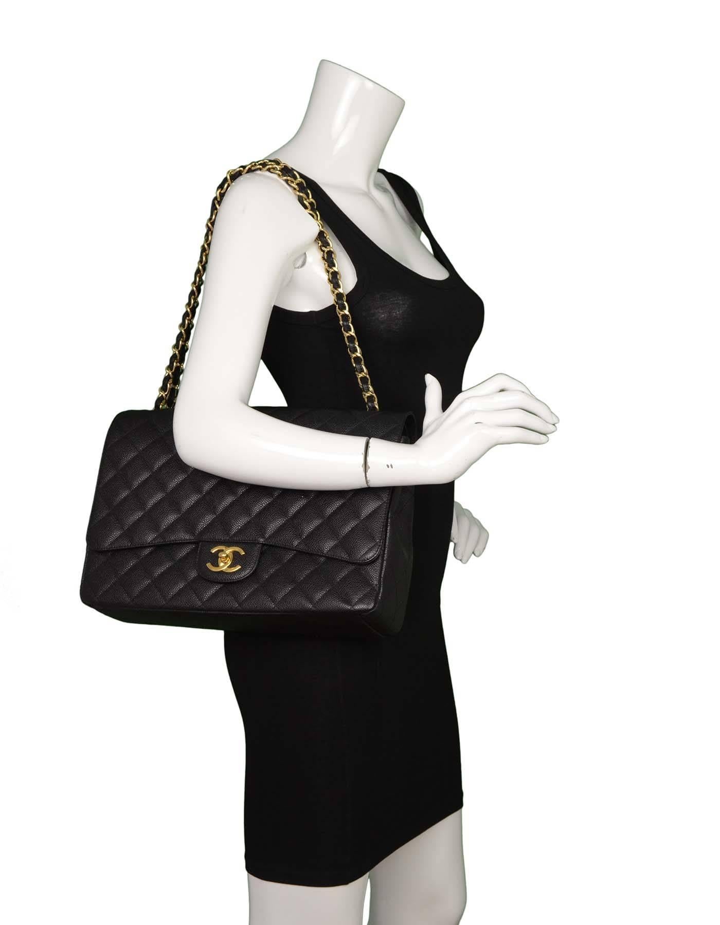 Chanel Black Quilted Caviar Classic Maxi Double Flap Bag GHW 4