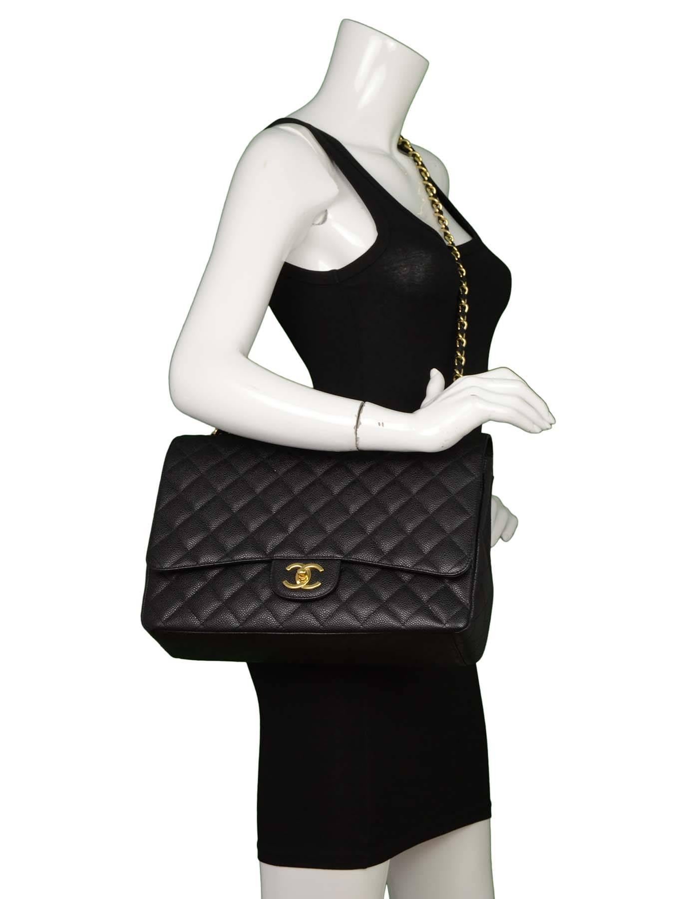 Chanel Black Quilted Caviar Classic Maxi Double Flap Bag GHW 5