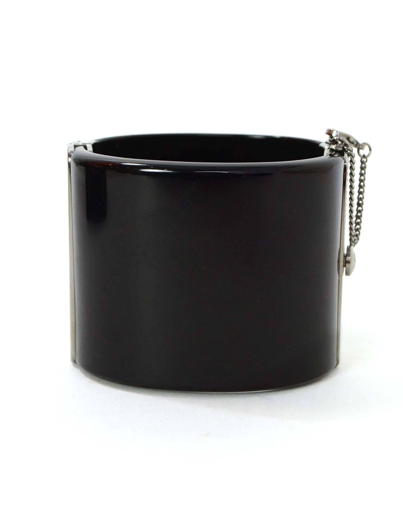 Chanel Pearl & Black Resin CC Cuff Bracelet RHW In Excellent Condition In New York, NY