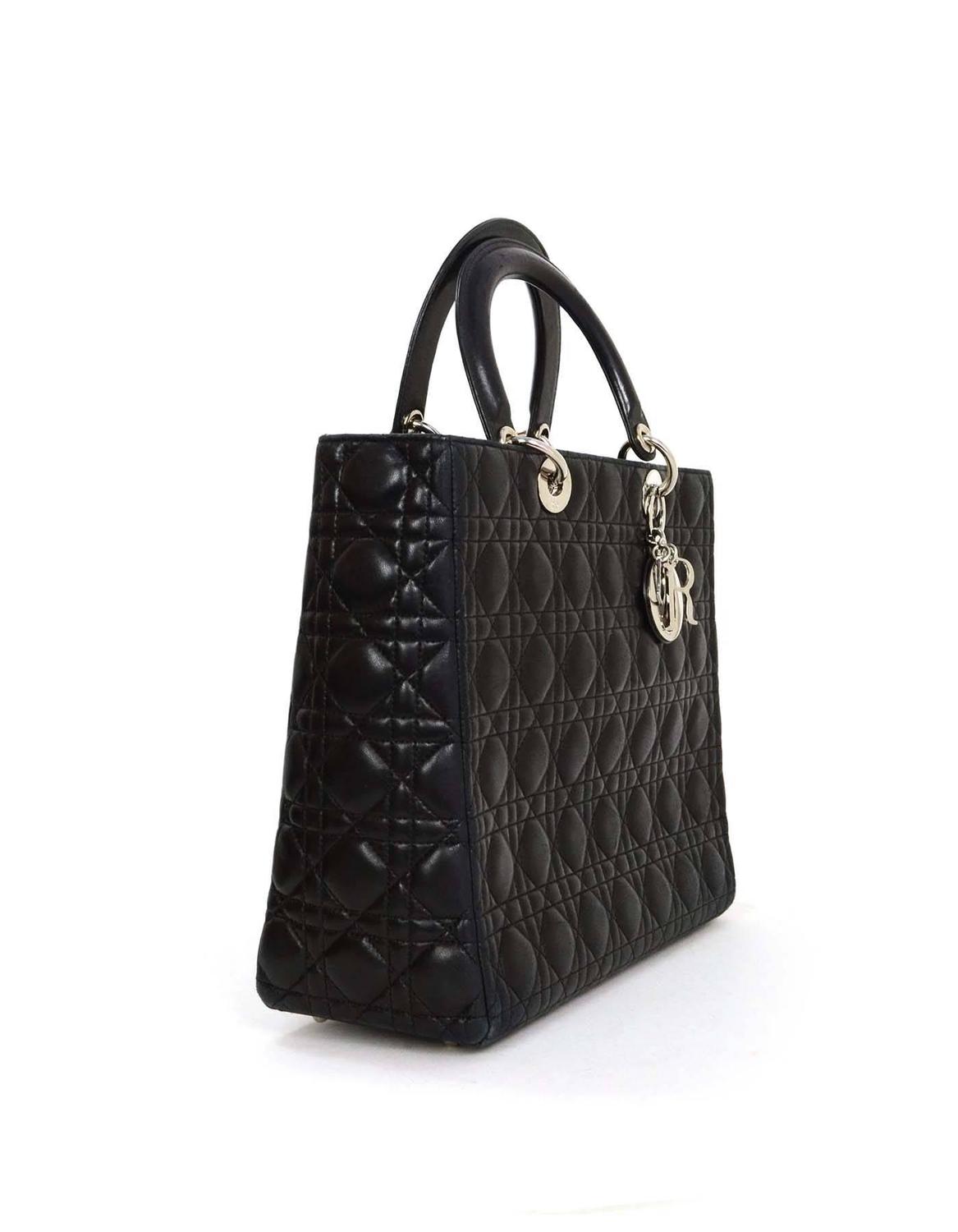 Christian Dior Black Quilted Leather Large Lady Dior Tote Bag SHW at 1stdibs