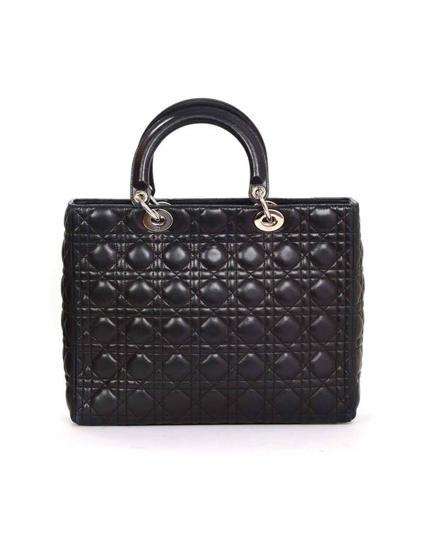 Christian Dior Black Quilted Leather Large Lady Dior Tote Bag SHW at