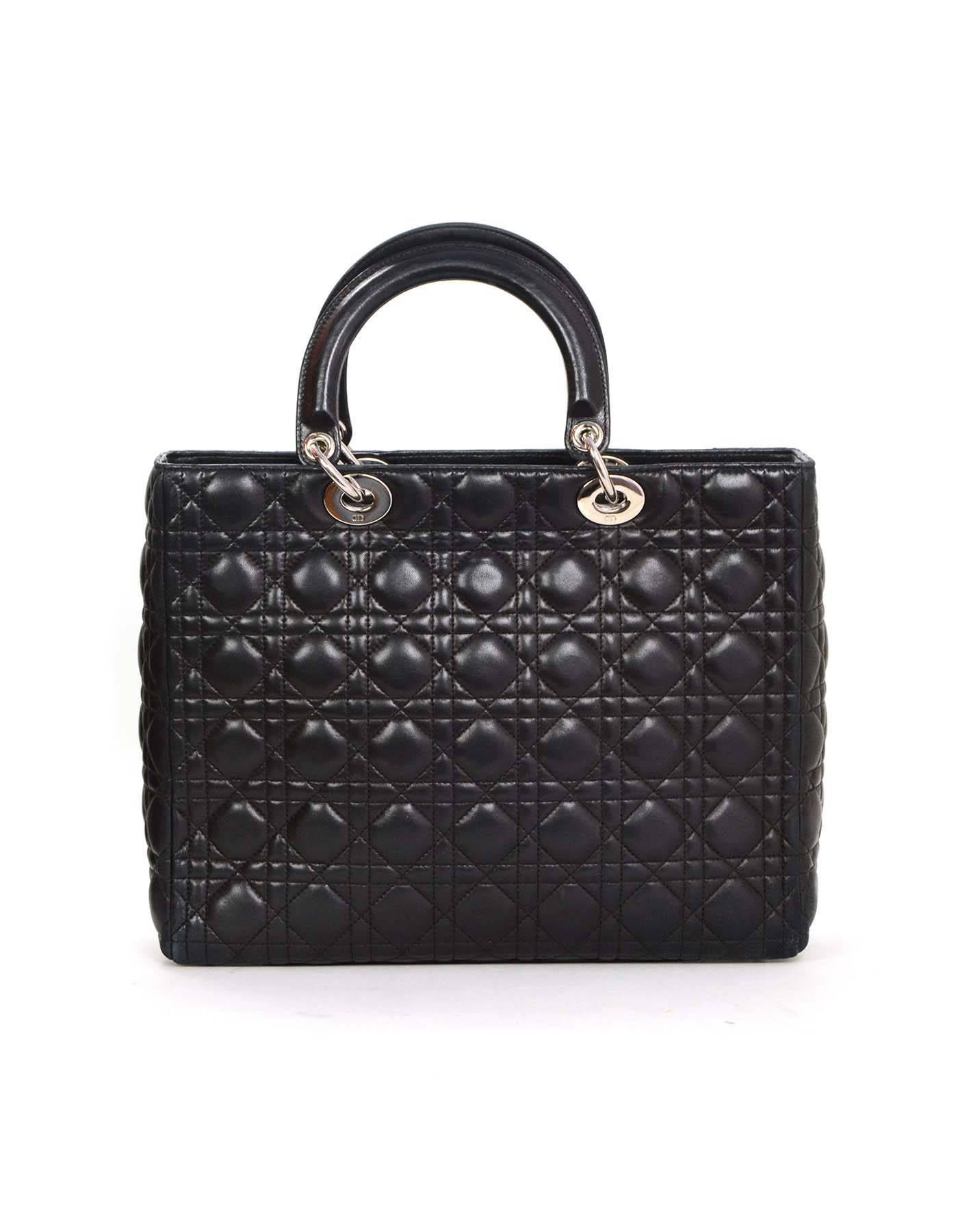 Christian Dior Black Quilted Leather Large Lady Dior Tote Bag SHW In Excellent Condition In New York, NY