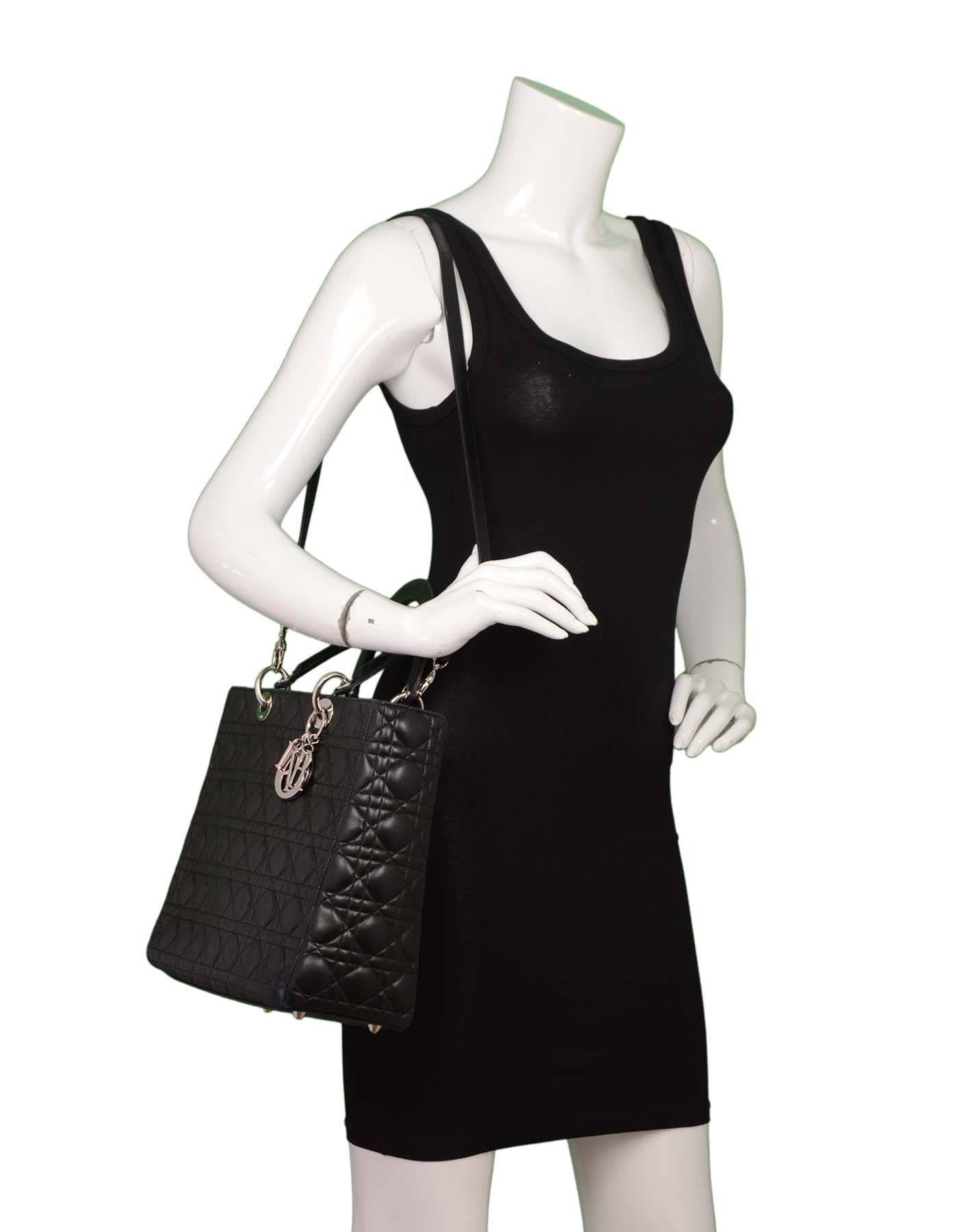Christian Dior Black Quilted Leather Large Lady Dior Tote Bag SHW 6