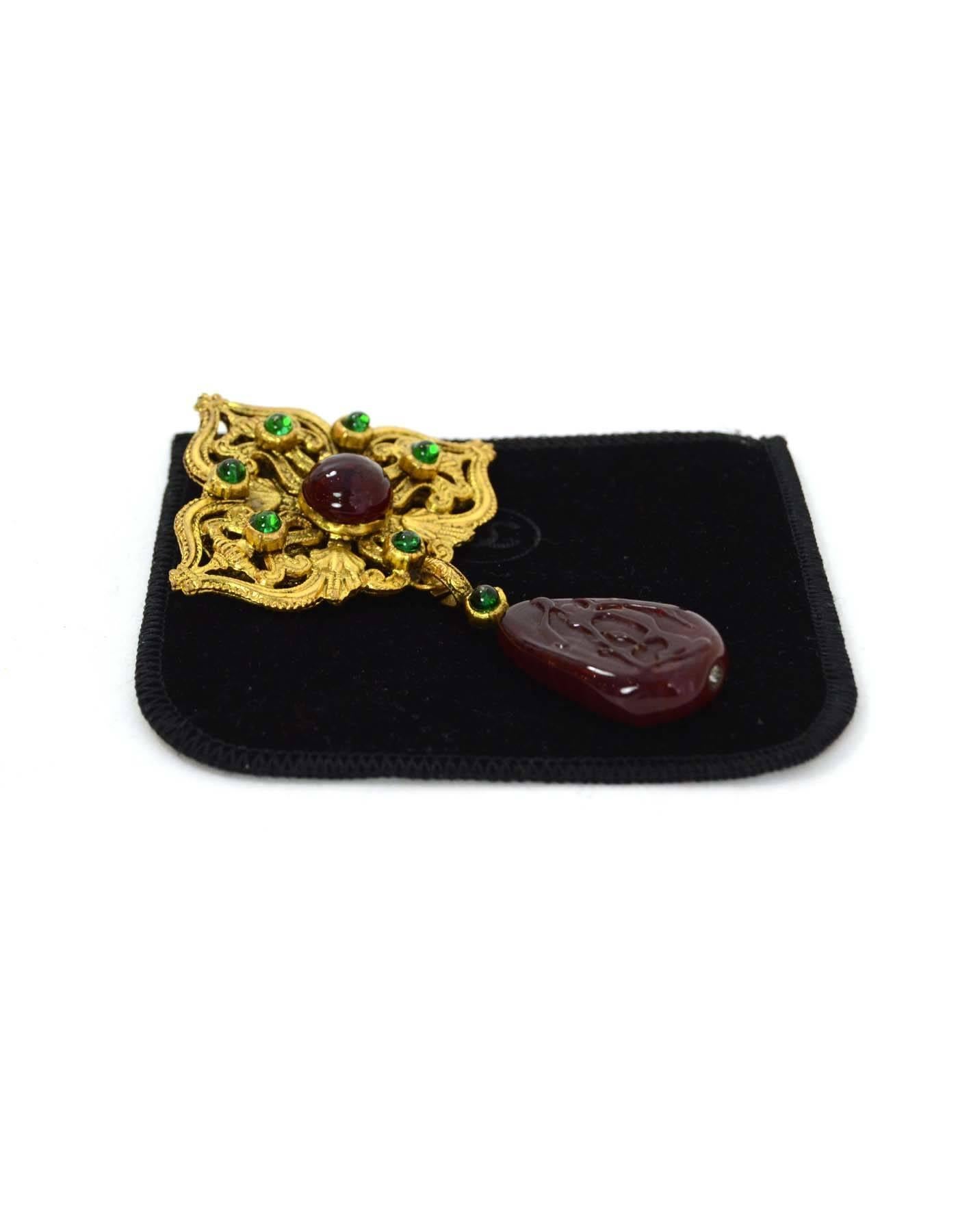 Chanel Bronze Filigree & Gripoix Brooch In Excellent Condition In New York, NY