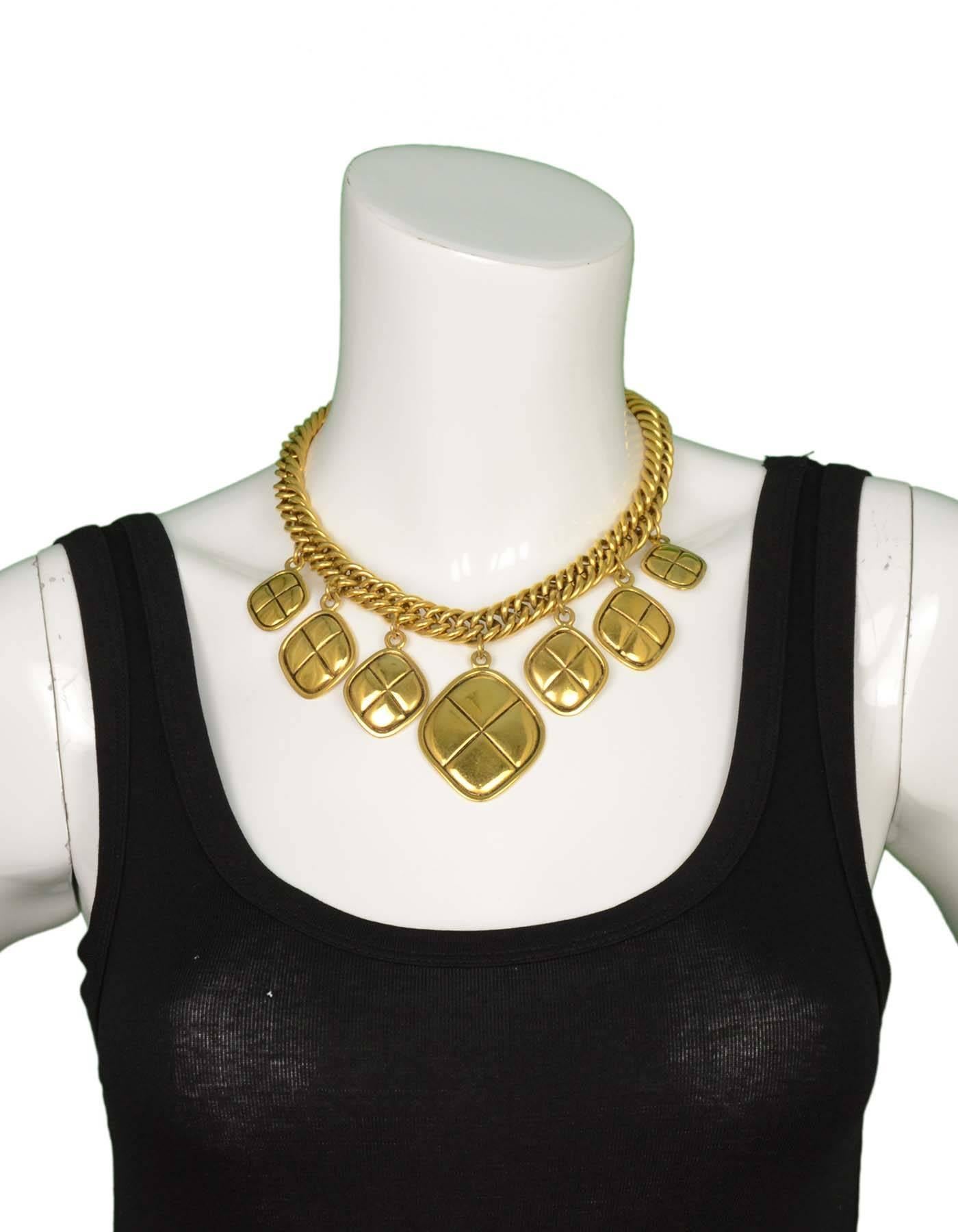 Chanel Gold Quilted Charm Choker Necklace In Excellent Condition In New York, NY