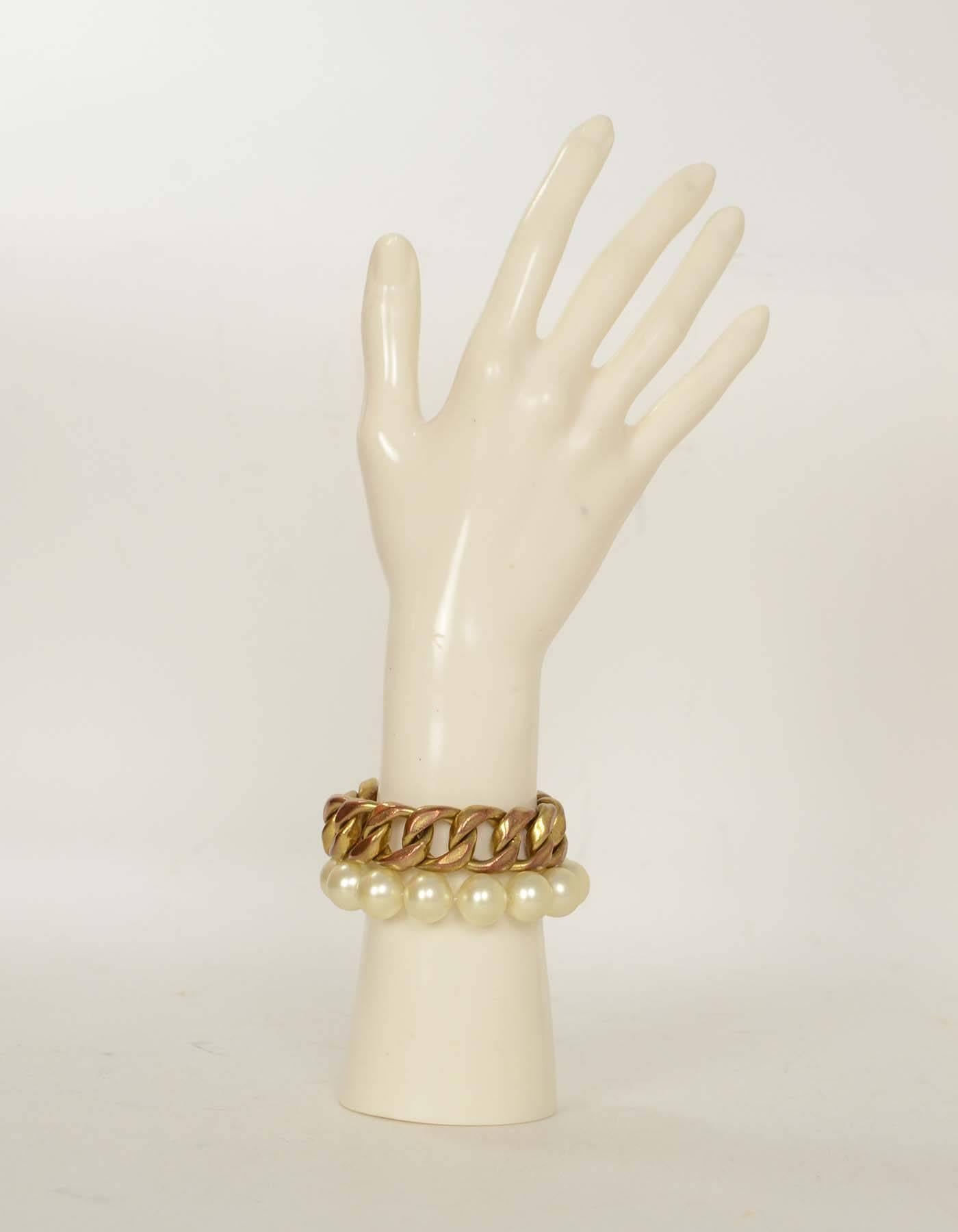 Chanel Vintage '80s Pearl & Bronze Chain Link Bracelet 2