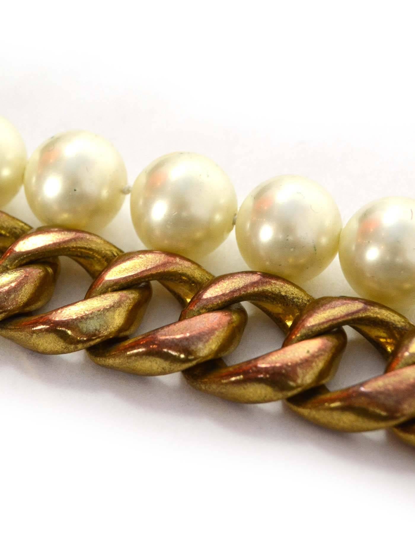 Women's Chanel Vintage '80s Pearl & Bronze Chain Link Bracelet