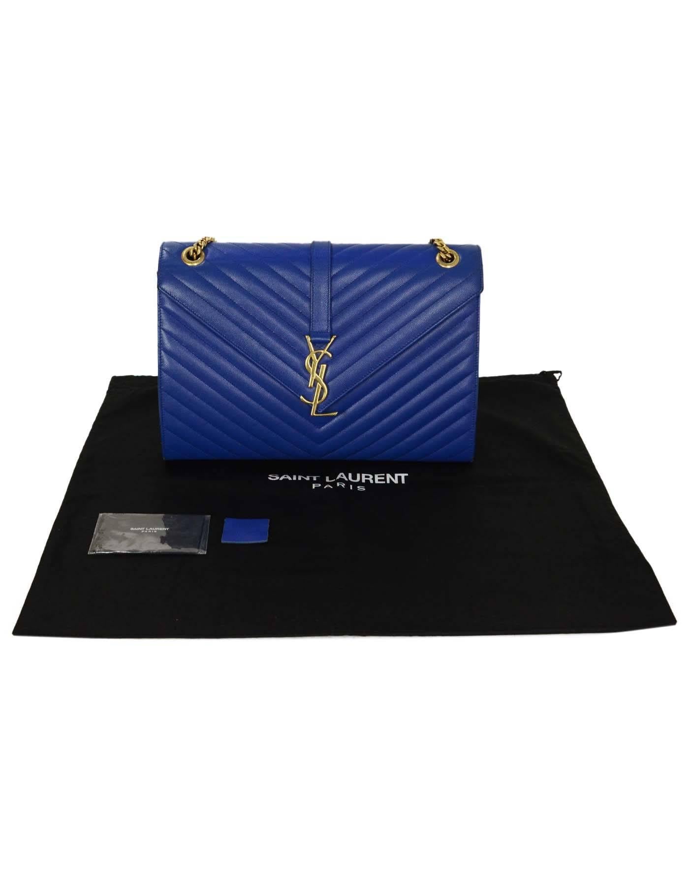 Saint Laurent Cobalt Blue Chevron Shoulder Bag GHW 1