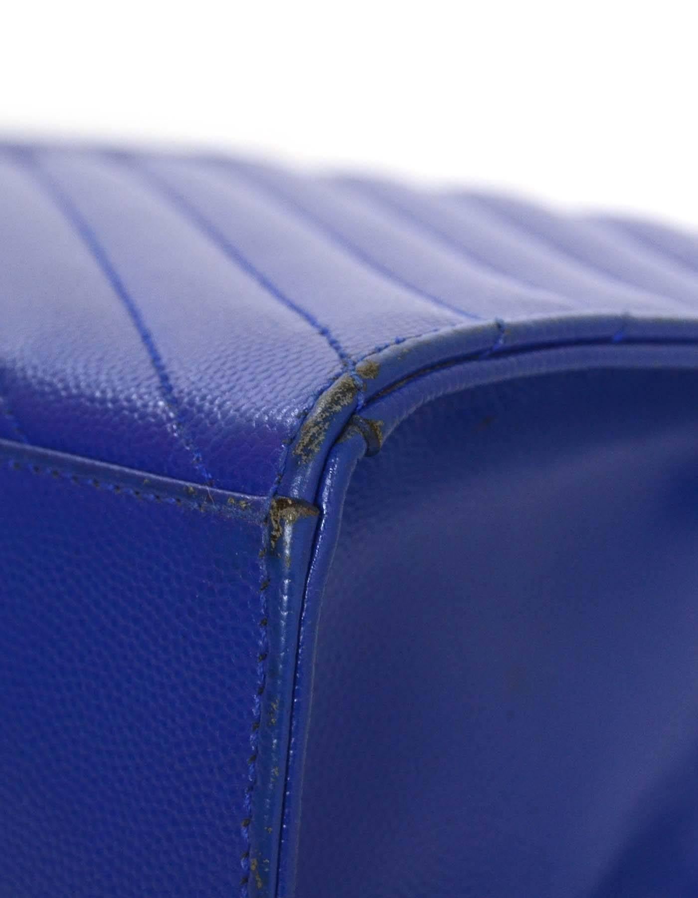 Saint Laurent Cobalt Blue Chevron Shoulder Bag GHW In Excellent Condition In New York, NY