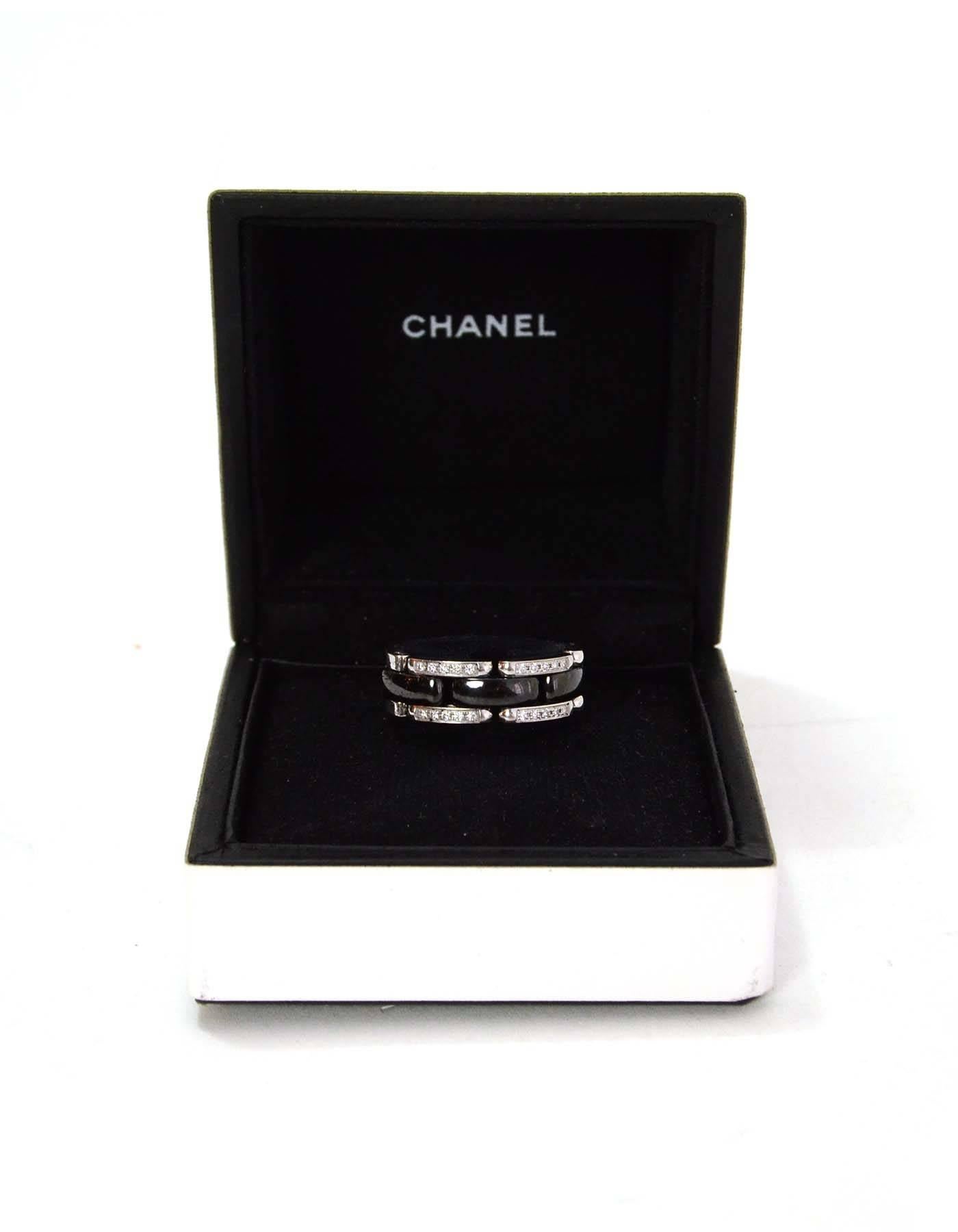 Chanel 18k Gold & Diamond Medium Ultra Ring 
Features black ceramic links throughout and .2ctw diamonds

Color: Silver and black
Materials: 18k white gold, diamonds and ceramic
Closure: None
Stamp: 20P 03339
Retail Price: $4,600 +