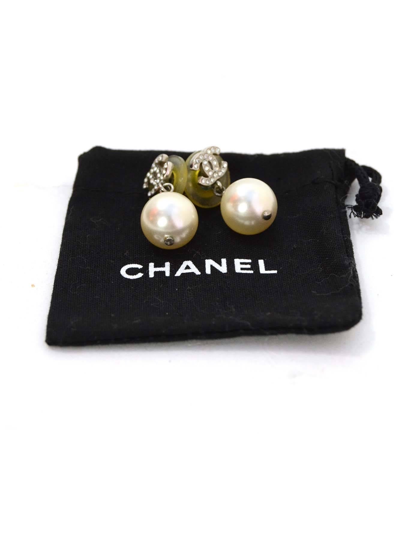 Women's Chanel Crystal & Pearl CC Drop Earrings